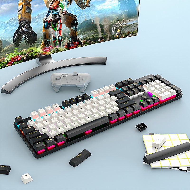 AMZ Hot Sale 104 Keys Red Switch Mechanical Keyboard Teclado Gamer Ergonomic Computer Rainbow Backlit Gaming Mechanical Keyboard