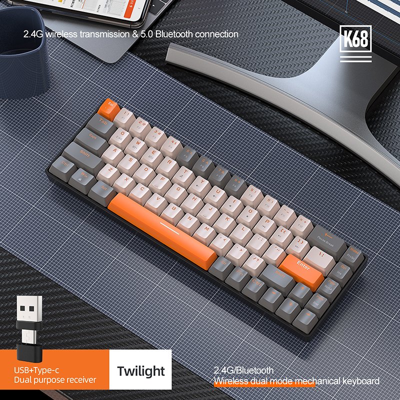 K68 Bluetooth wireless dual-mode mechanical keyboard customized color blocking game hot swappable mechanical keyboard