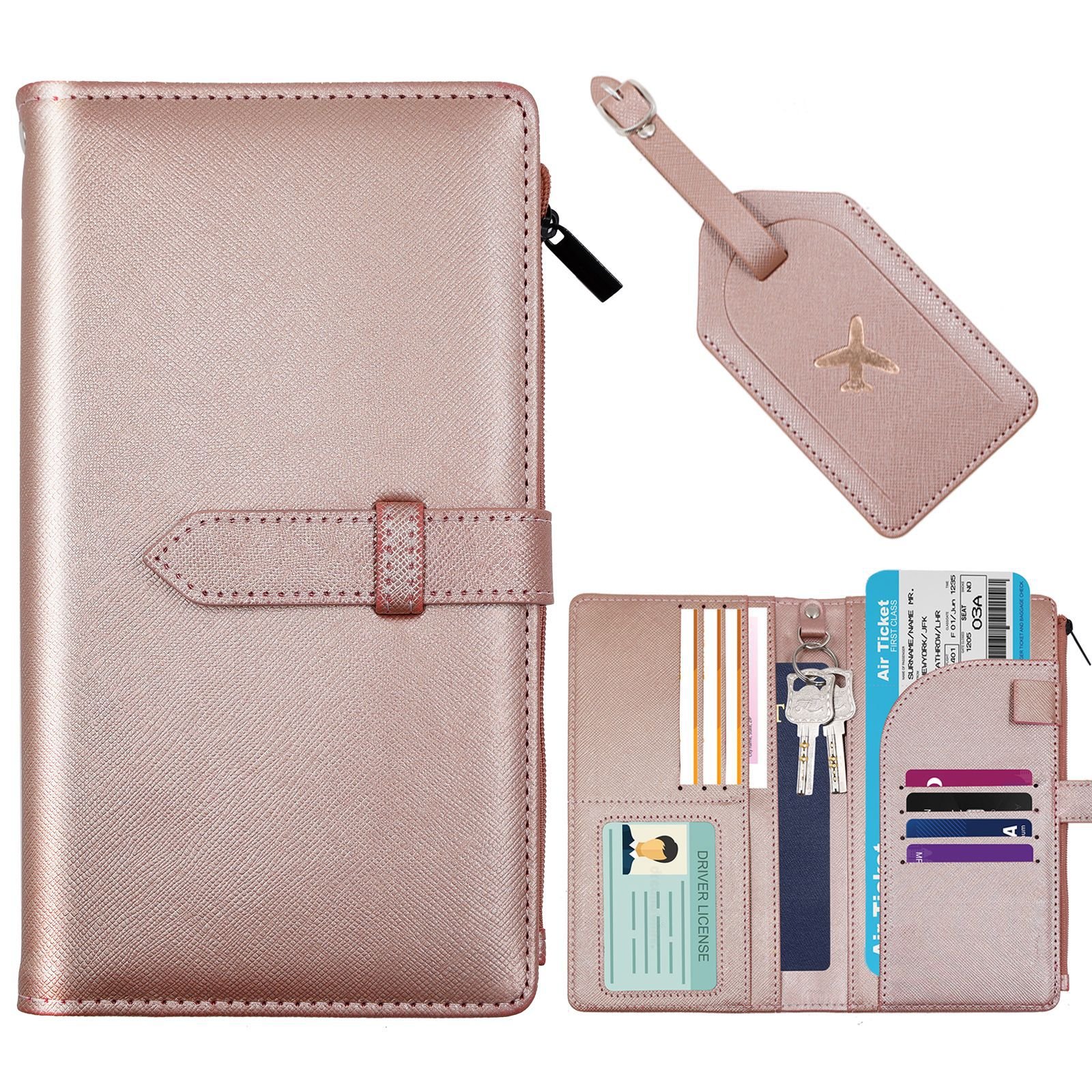 Custom Slim Minimalist Long Passport Holder luggage tag set RFID Blocking Travel Wallet Accessories Card Slot cover Combo