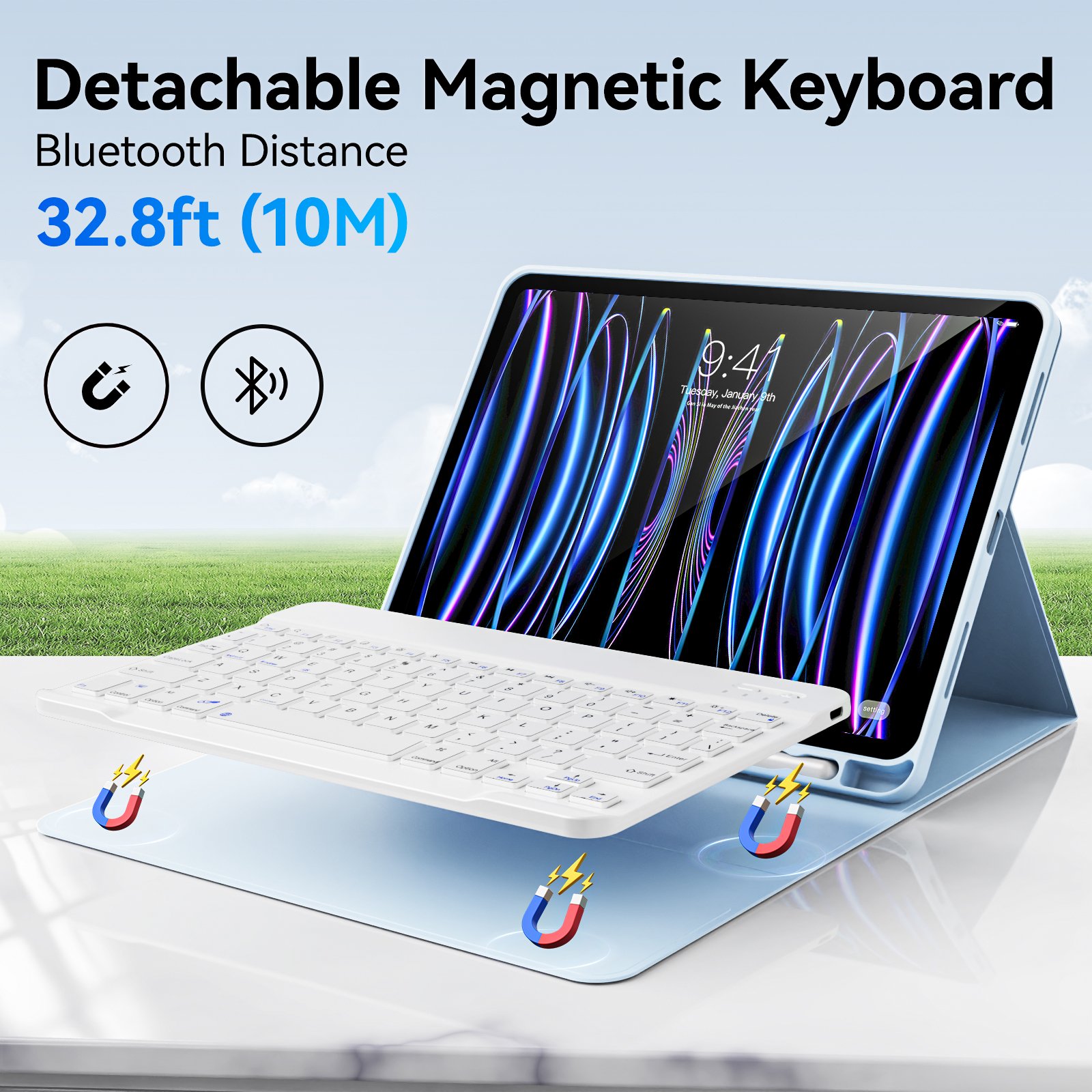 Kenke Newest Case Pro 4th 11 Inch Adjustable Angle Wireless BT Keyboard Smart Cover Case with Pencil Holder Tablet Case for iPad