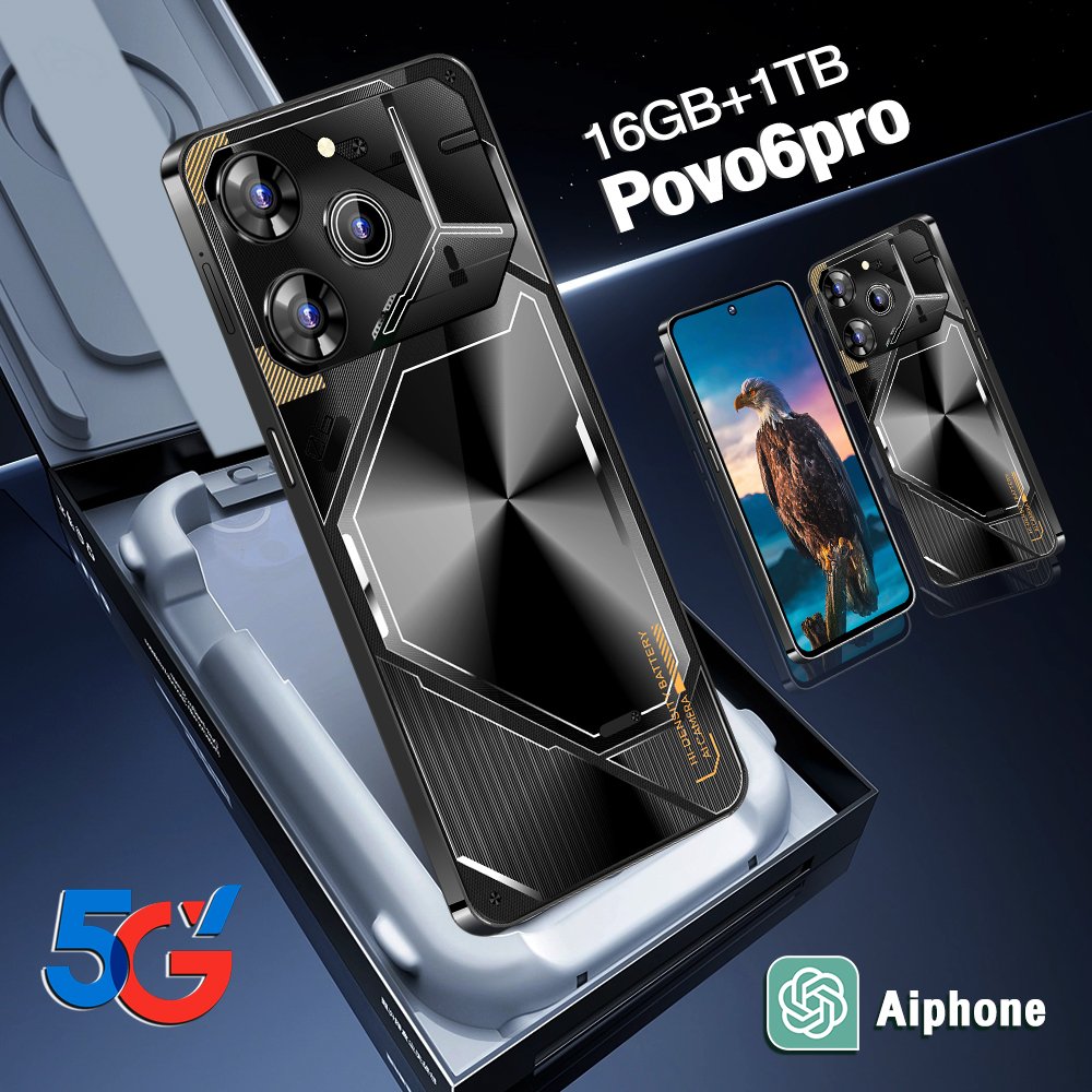 Top Selling Pova6 Smart Cell Phone 16GB + 1TB 7.3Inch Full Display Strong 10-Core Processor Dual SIM Mobile Phone