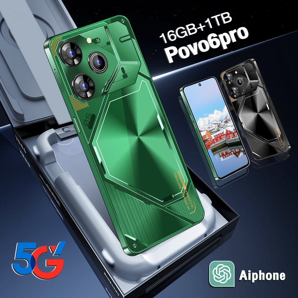 Top Selling Pova6 Smart Cell Phone 16GB + 1TB 7.3Inch Full Display Strong 10-Core Processor Dual SIM Mobile Phone