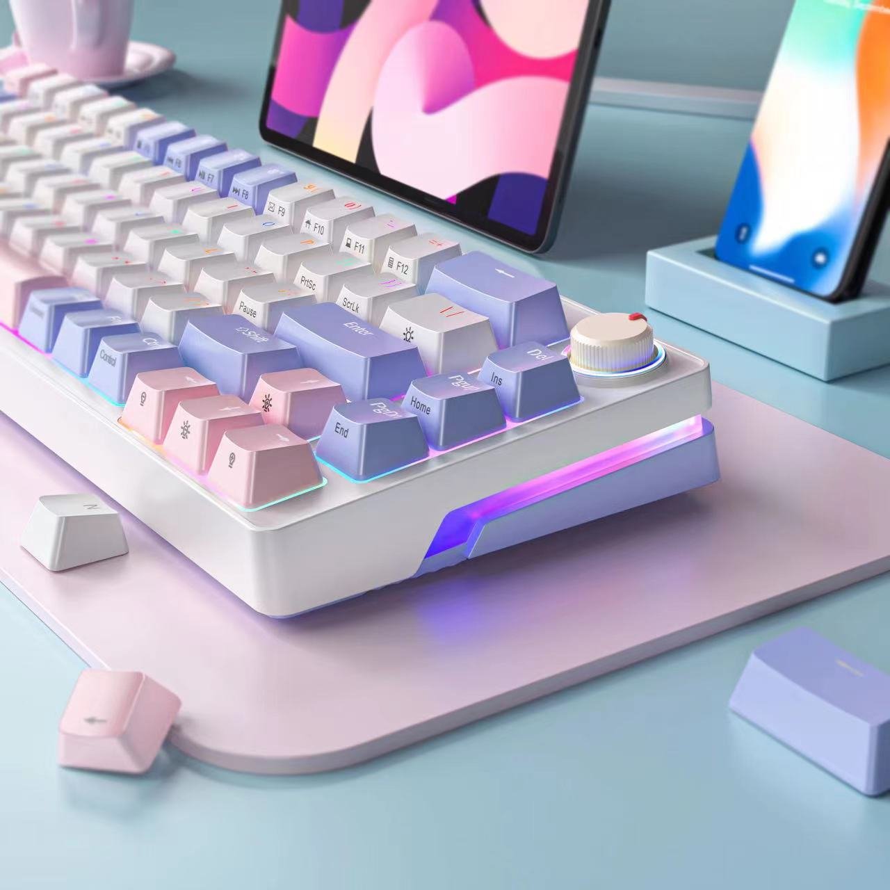 RGB mechanical keyboard 2.4G wireless and bluetooth and Type-c dispatched hotswap mechanical customized keyboard