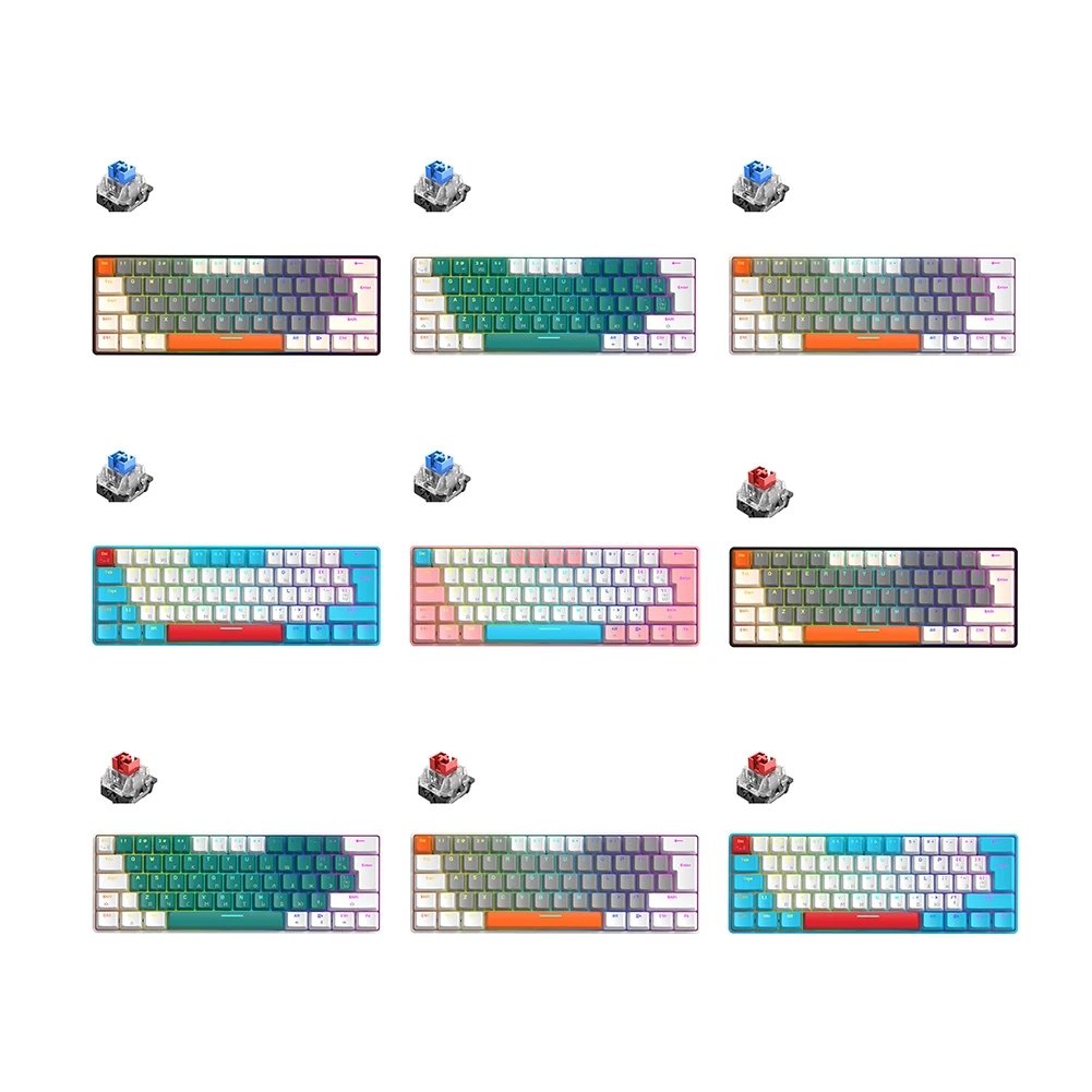 T60 Gamer Keyboard Red/Blue Switch 62 Keys Wired Mechanical Keyboard USB Mini Wired Backlit Portable Travel for Game Laptop PC