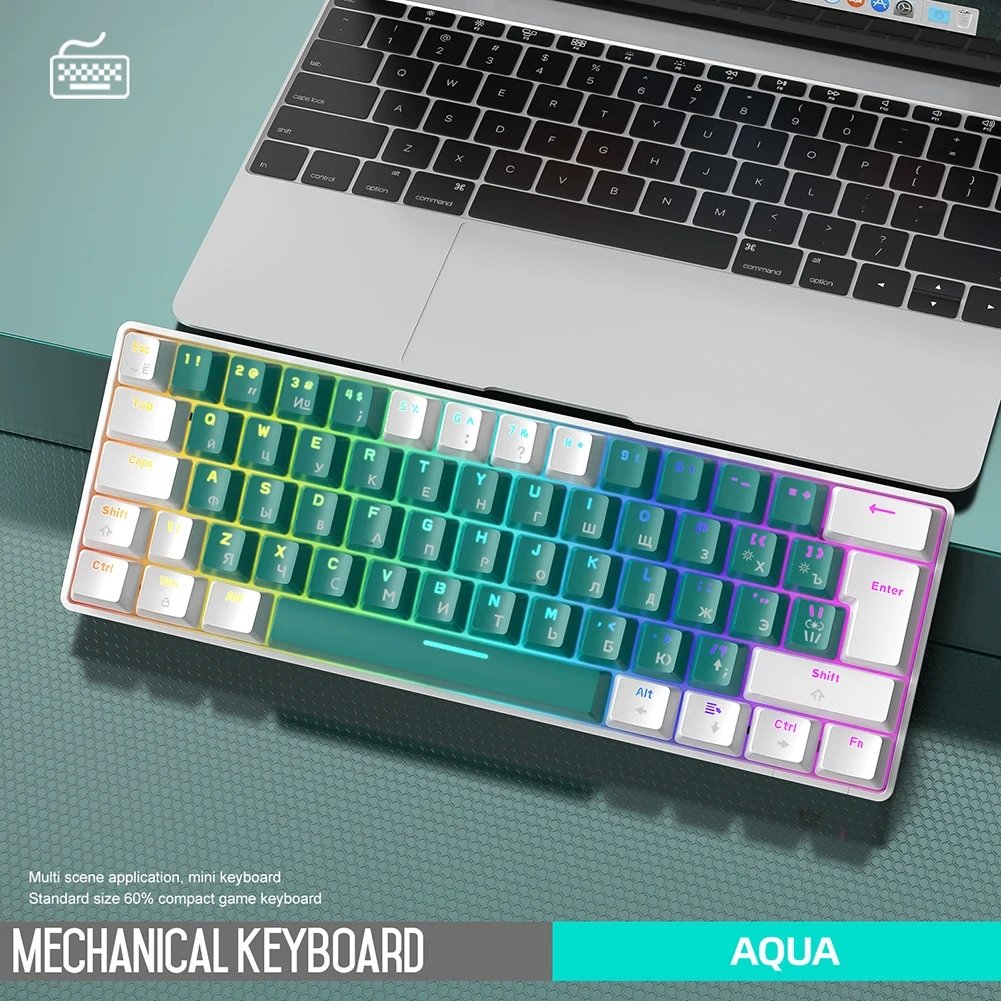 T60 Gamer Keyboard Red/Blue Switch 62 Keys Wired Mechanical Keyboard USB Mini Wired Backlit Portable Travel for Game Laptop PC