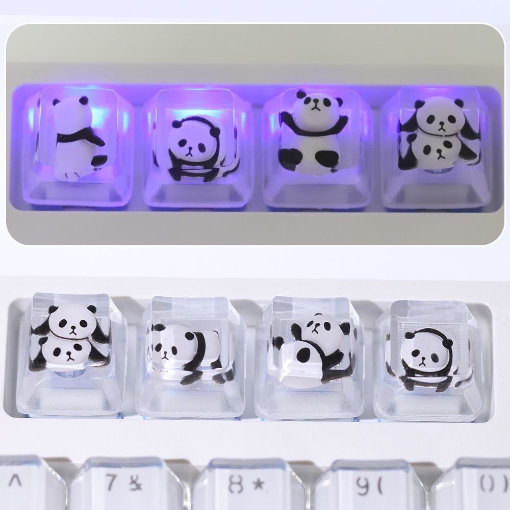 Handmade Resin Printed Panda Keycaps Outline Luminous Keycaps Suitable For Cherry MX Crosshair Switch Mechanical Keyboard