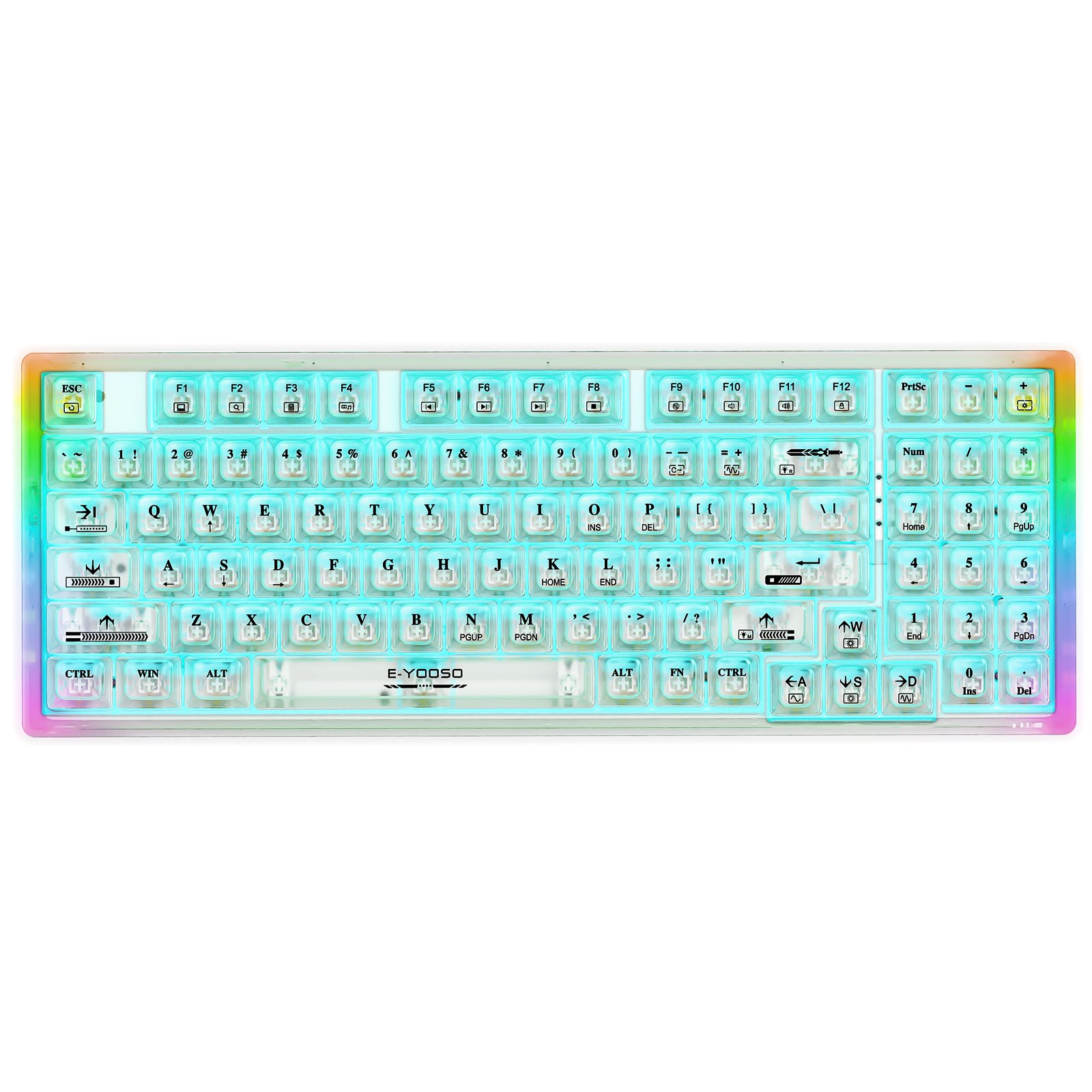 E-yooso z-94 RGB Wired Backlight Switch 94% Gaming Transparent Mechanical Keyboard with RGB Lighting