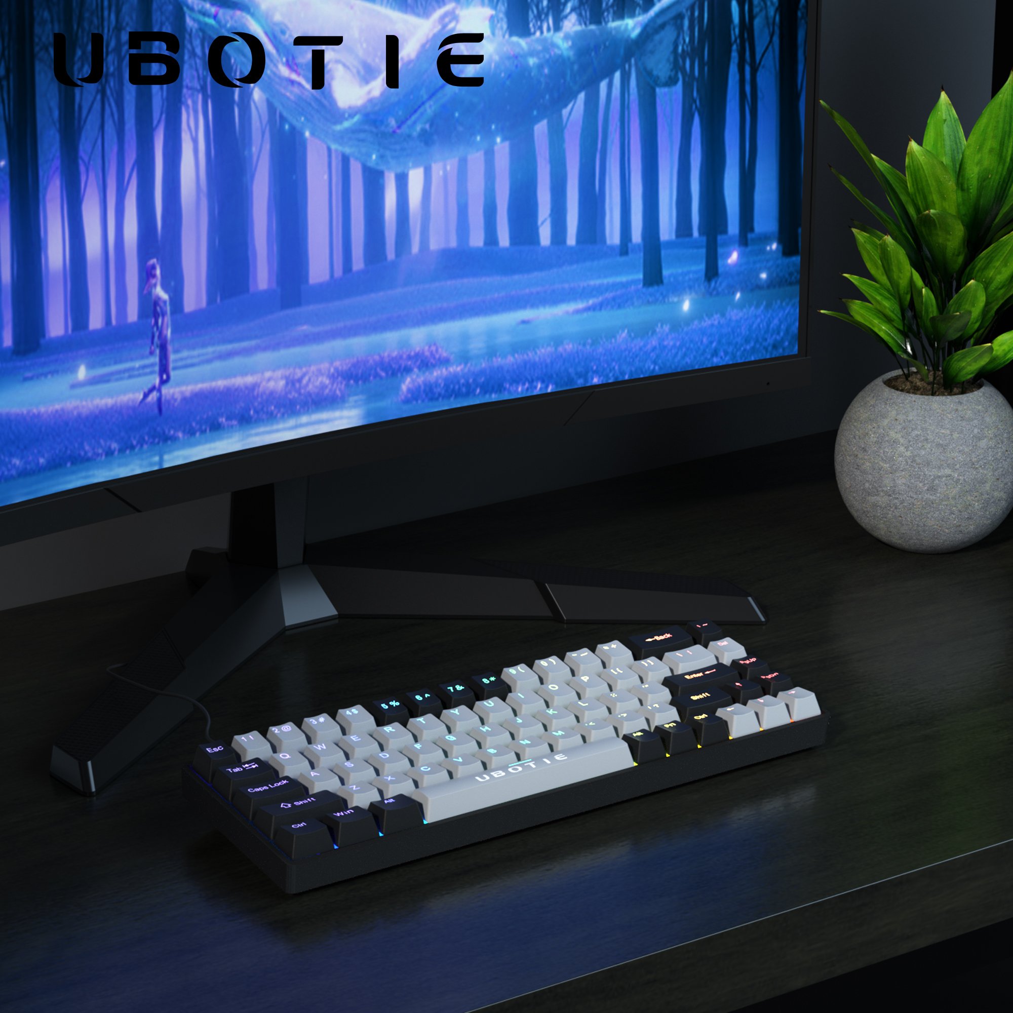 60 Percent 68 Keys Mini Portable Ultra Compact LED Backlit Blue Switch Gaming Mechanical Keyboard for PC Gamer