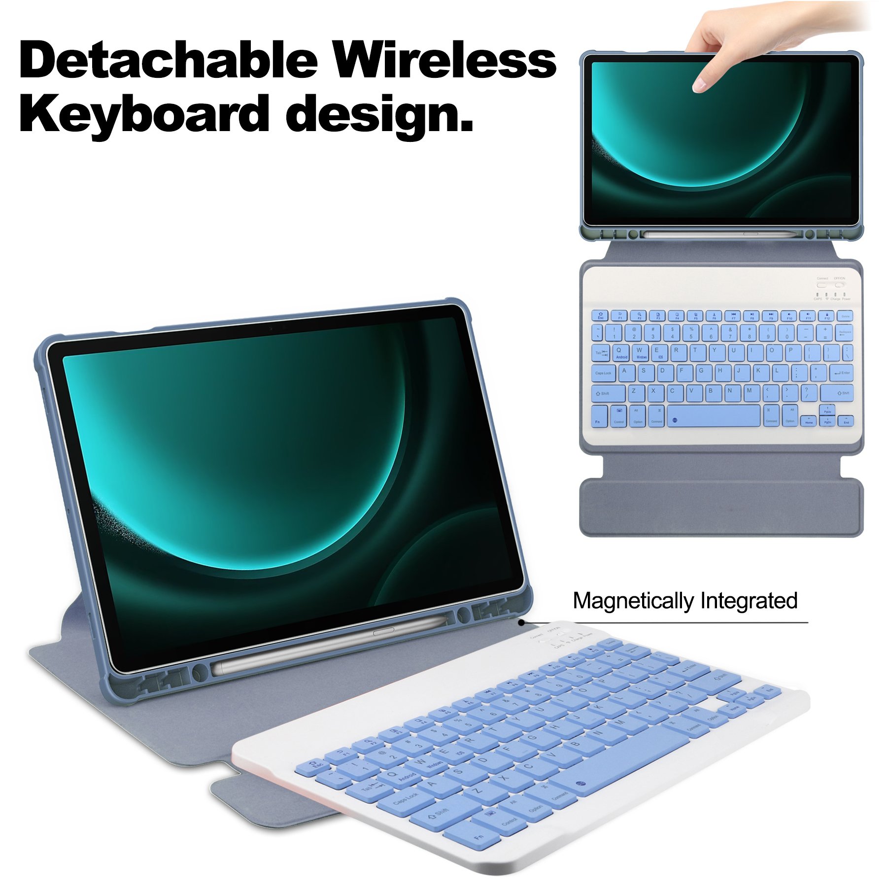 Magnetic Tablet Cover Case For Samsung Galaxy Tab S9 FE Plus 12.4 inch SM-X610 X616 With S Pen Slot Wireless Keyboard