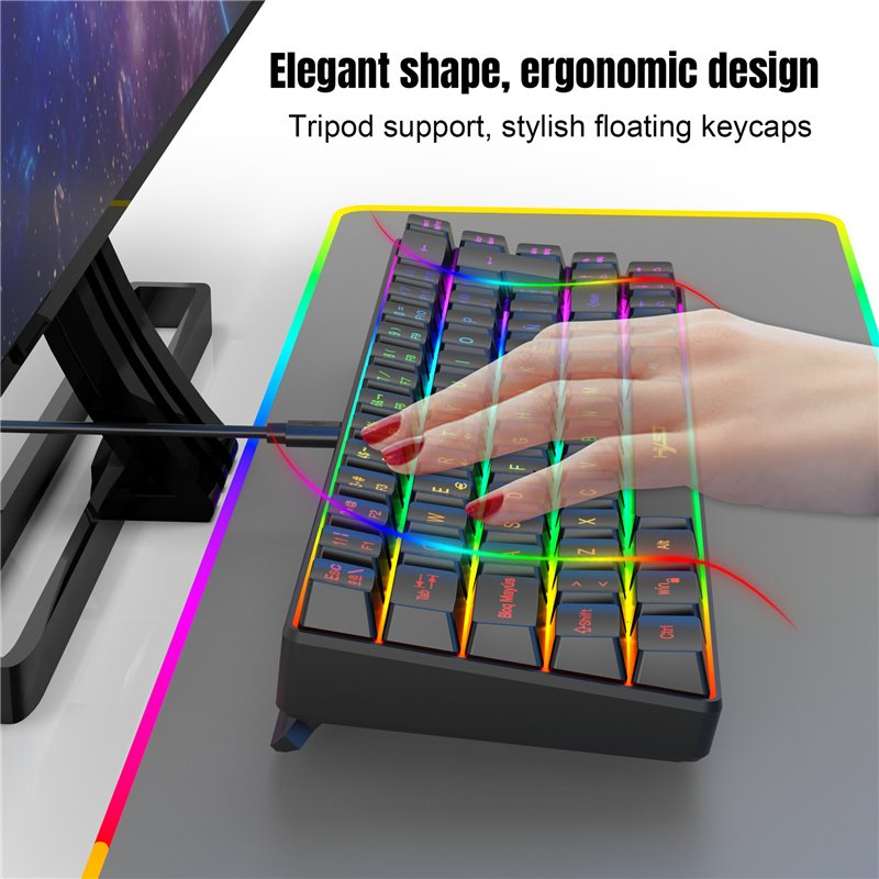 Spanish WIred Keyboard Membrane Mini 69 Keys RGB Backlit Gaming Ergonomic Design V200 Black White Spanish Keyboard