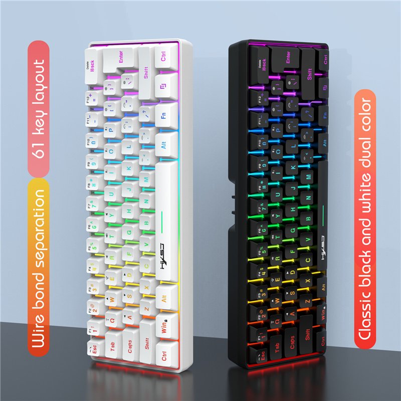 Spanish WIred Keyboard Membrane Mini 69 Keys RGB Backlit Gaming Ergonomic Design V200 Black White Spanish Keyboard