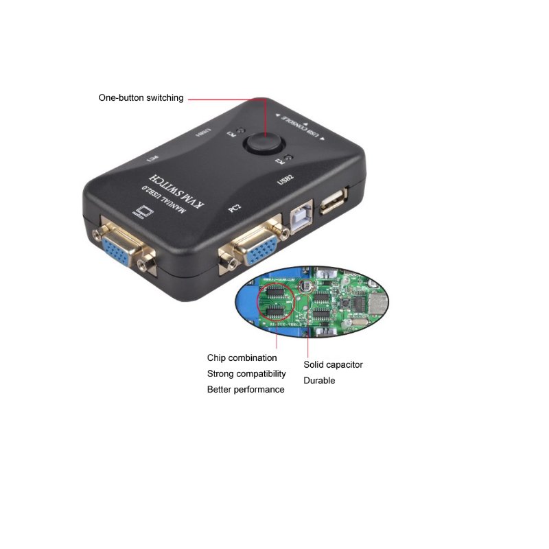 Good quality 2 port kvm VGA Switch box 1920 X 1440 usb 2.0 kvm switch vga for sale