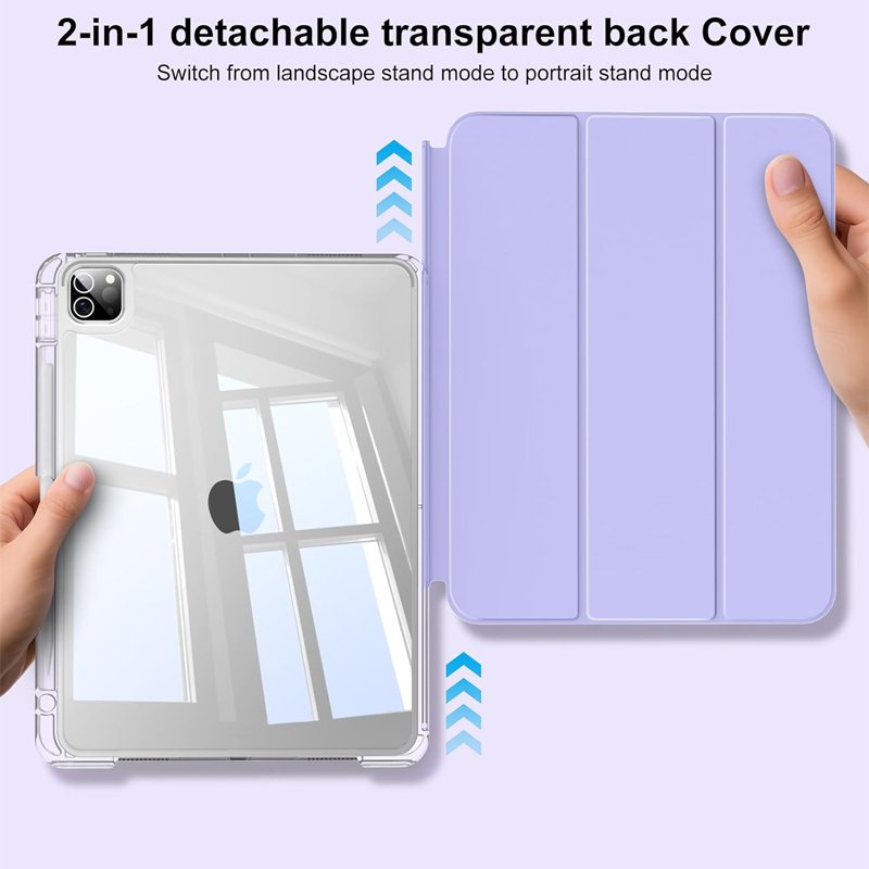 2024 New tablet case transparent 2 in 1 back case TPU+PC push pull snap with pen slot for ipad pro11 inch tablet case