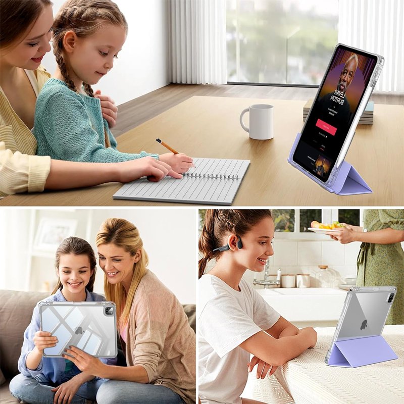 2024 New tablet case transparent 2 in 1 back case TPU+PC push pull snap with pen slot for ipad pro11 inch tablet case