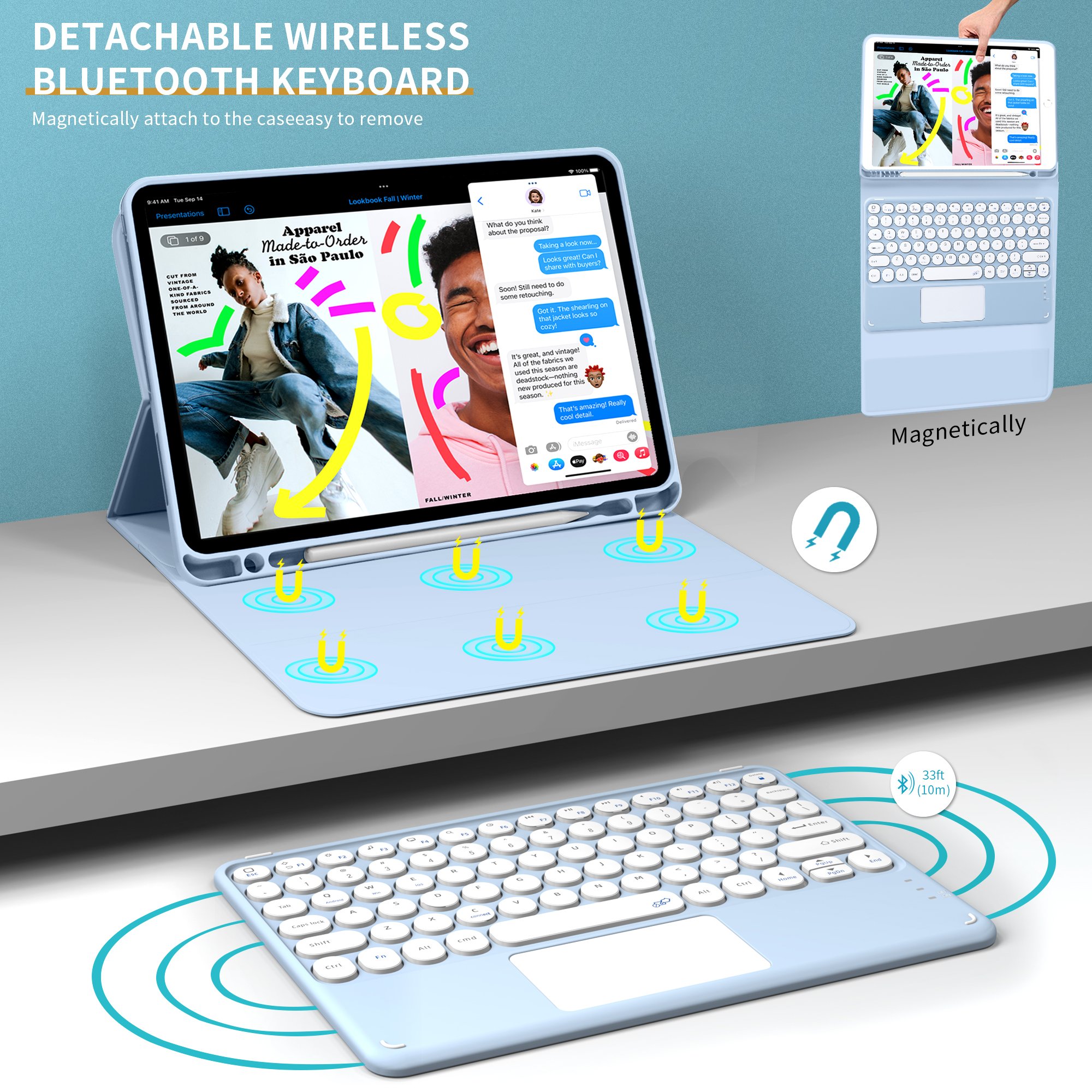 Magnetic Keyboard case For iPad 7 8 9 10.2 case with Wireless Touchpad Keyboard For iPad 10.2 inch with Pencil Holder