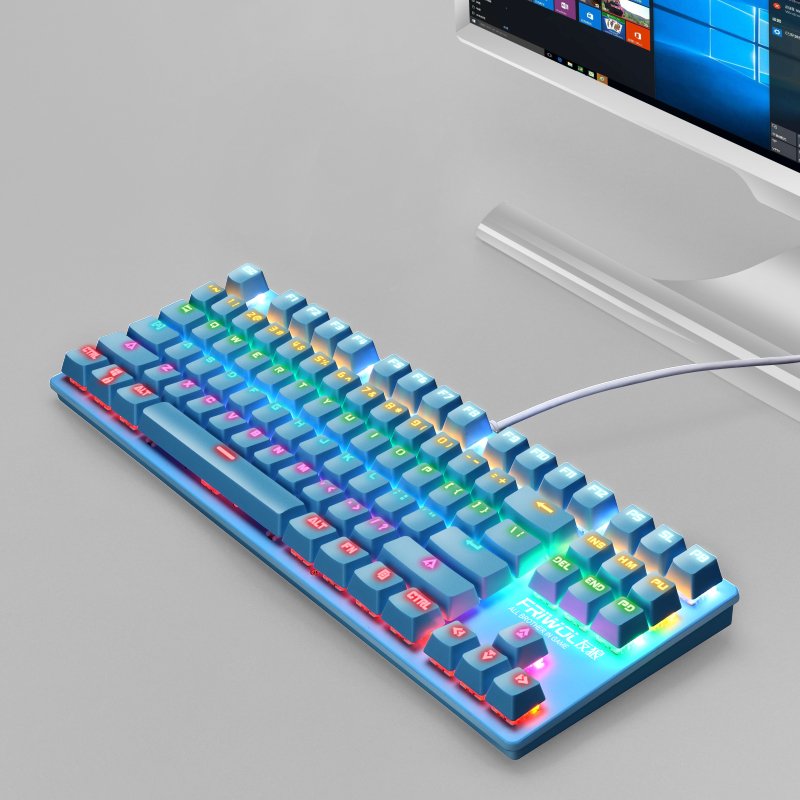 RGB Mechanical Keyboard 87Keys Blue Switch Wired Backlit Rainbow Gaming Mechanical Keyboard