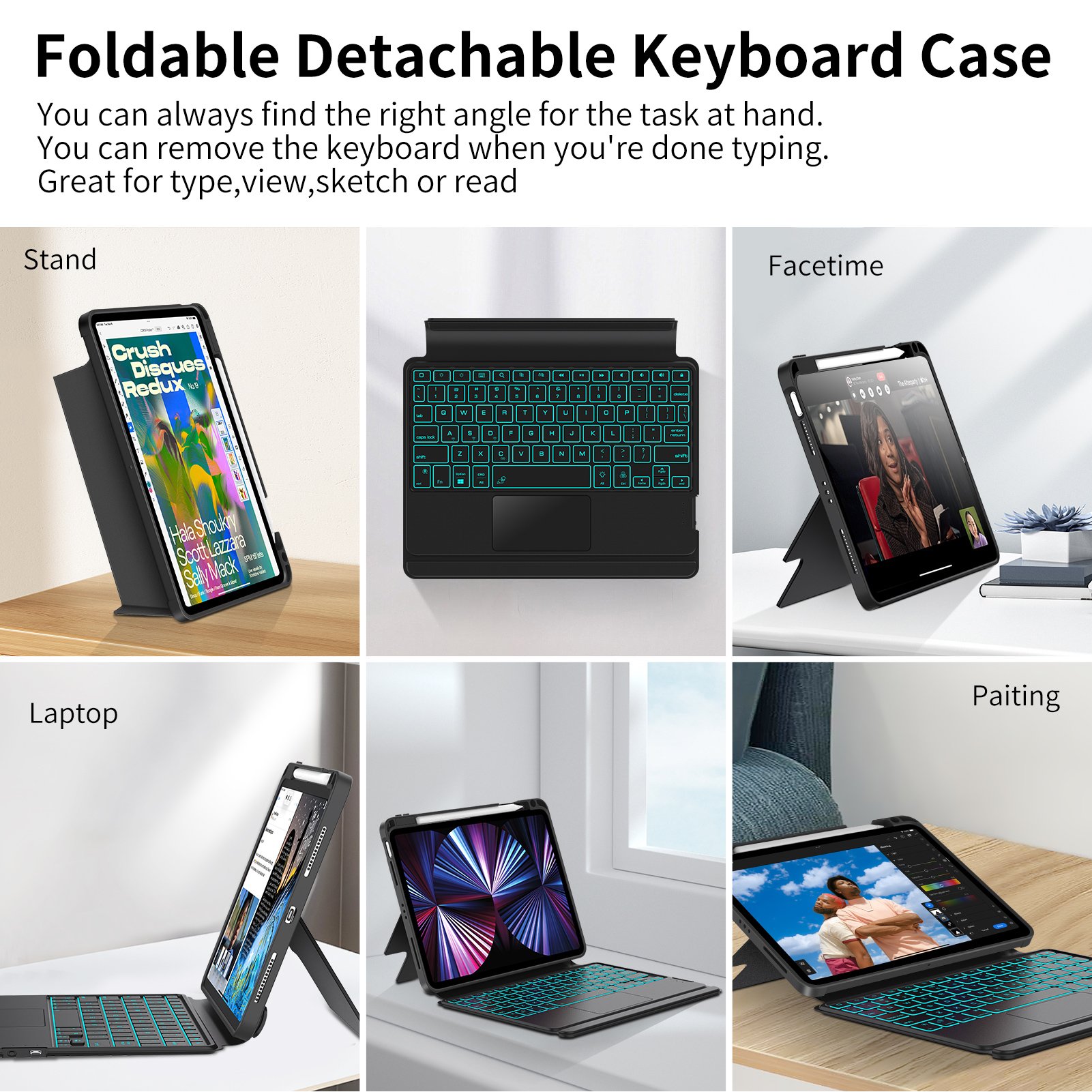 2024 360 Rotating Protective Magnetic Tablet Case With Detachable Keyboard for iPad Air 11-inch 10.9 10.2 10.5 inch