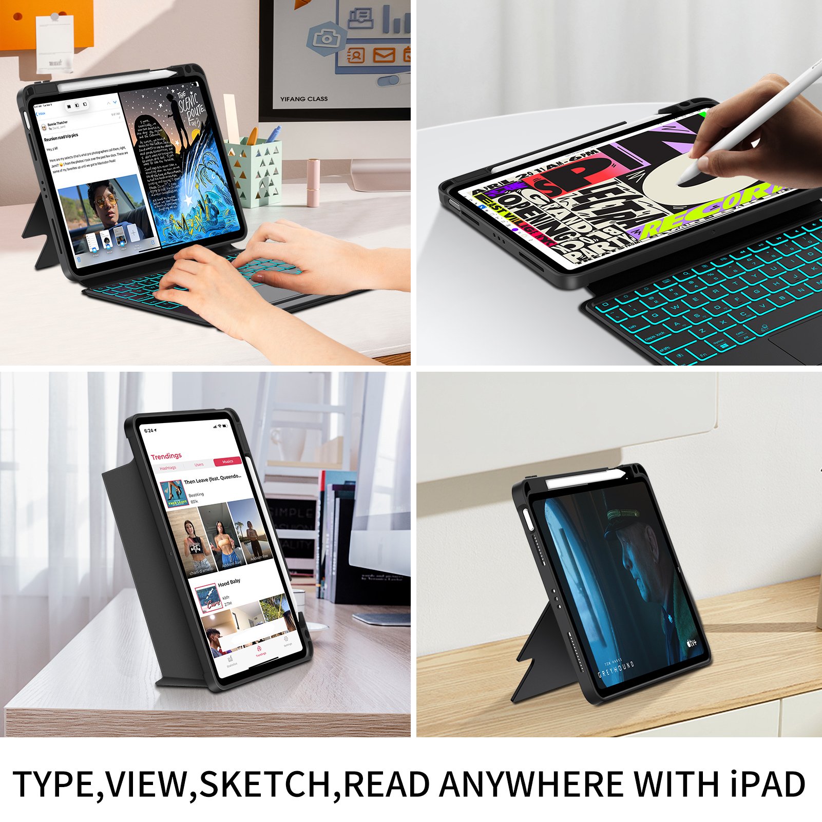 2024 360 Rotating Protective Magnetic Tablet Case With Detachable Keyboard for iPad Air 11-inch 10.9 10.2 10.5 inch