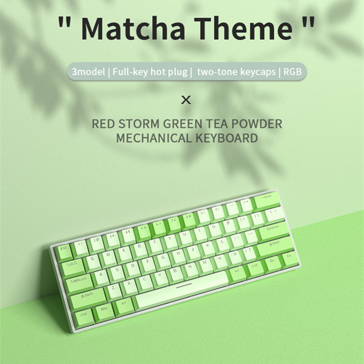 MATHEW TECH HW61 Matcha 60% Mechanical Gaming Keyboard 3Mode RGB Backlit Hot Swappable Mini Mechanical Keyboard