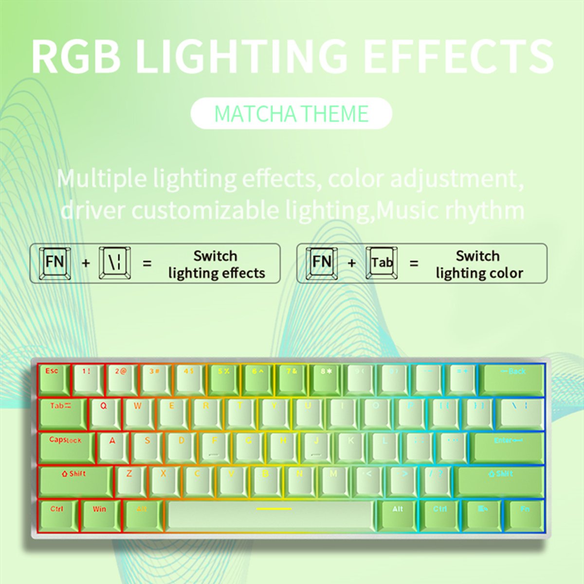 MATHEW TECH HW61 Matcha 60% Mechanical Gaming Keyboard 3Mode RGB Backlit Hot Swappable Mini Mechanical Keyboard