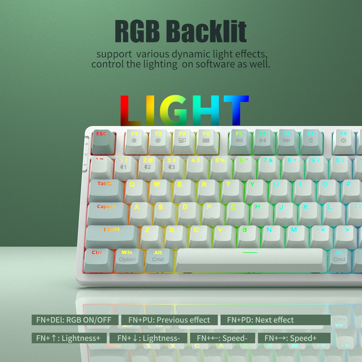 Wireless Gaming Mechanical Keyboard Qwerty Fashion Hot Swap Rgb BT Brown Switches Rechargeable Multi-function Knobs