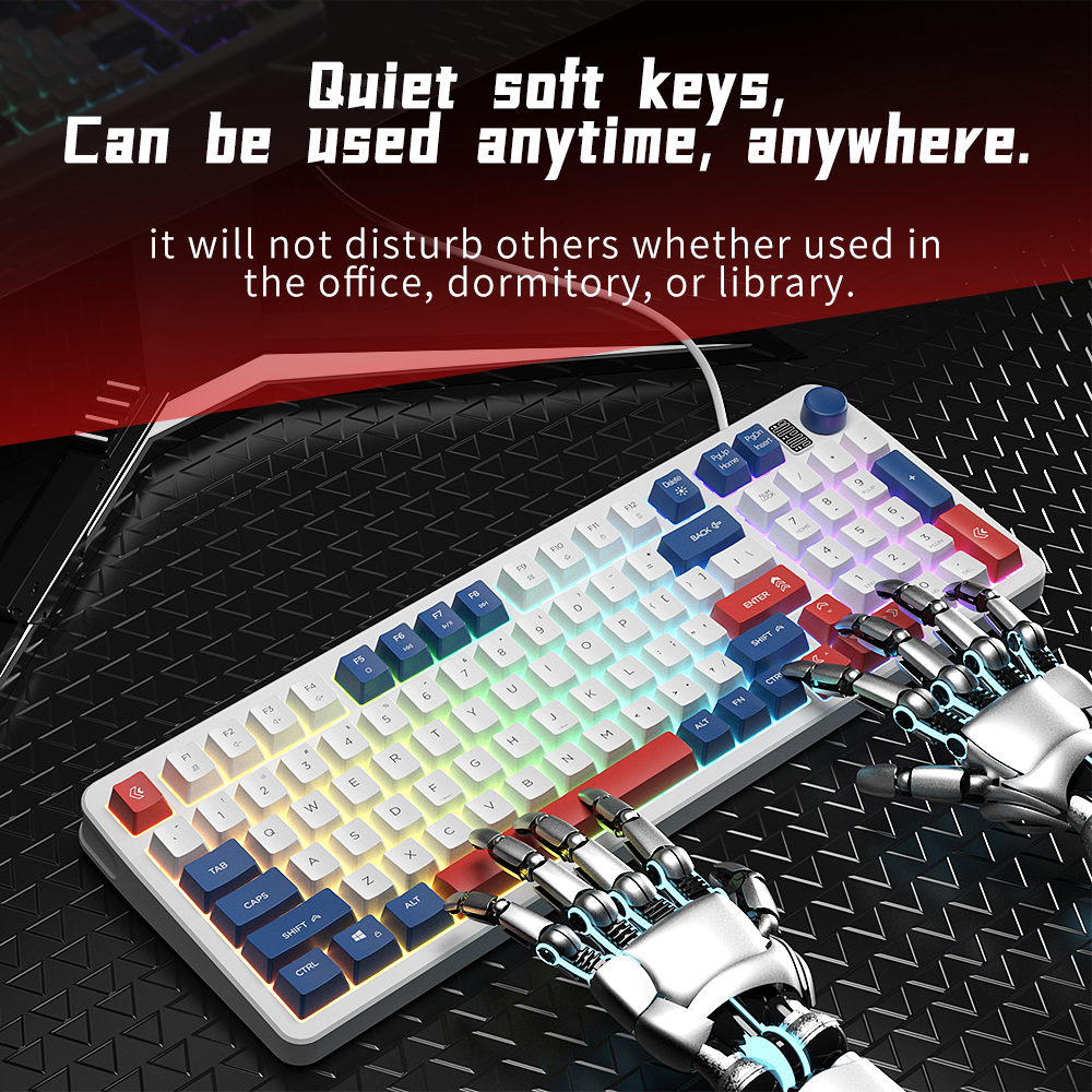 99 Keys USB Wired Keyboard ABS Keycaps Rainbow Backlit Membrane Mechanical Keyboard with Volume Button for Computer Laptop