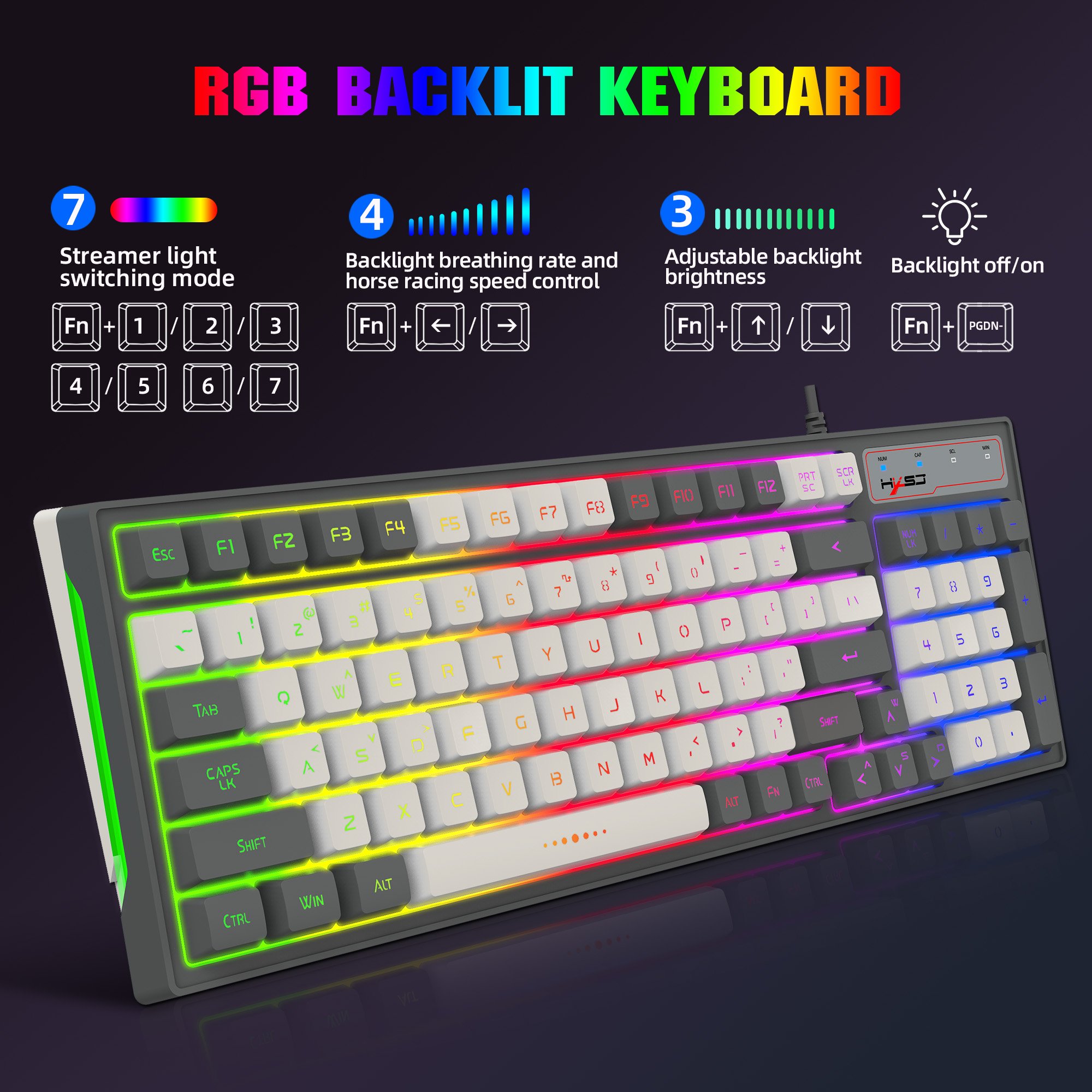 V600 96 Keys RGB Backlight Membrane Keyboard Quick Response Anti-skid Compact Gaming Wired Keyboard