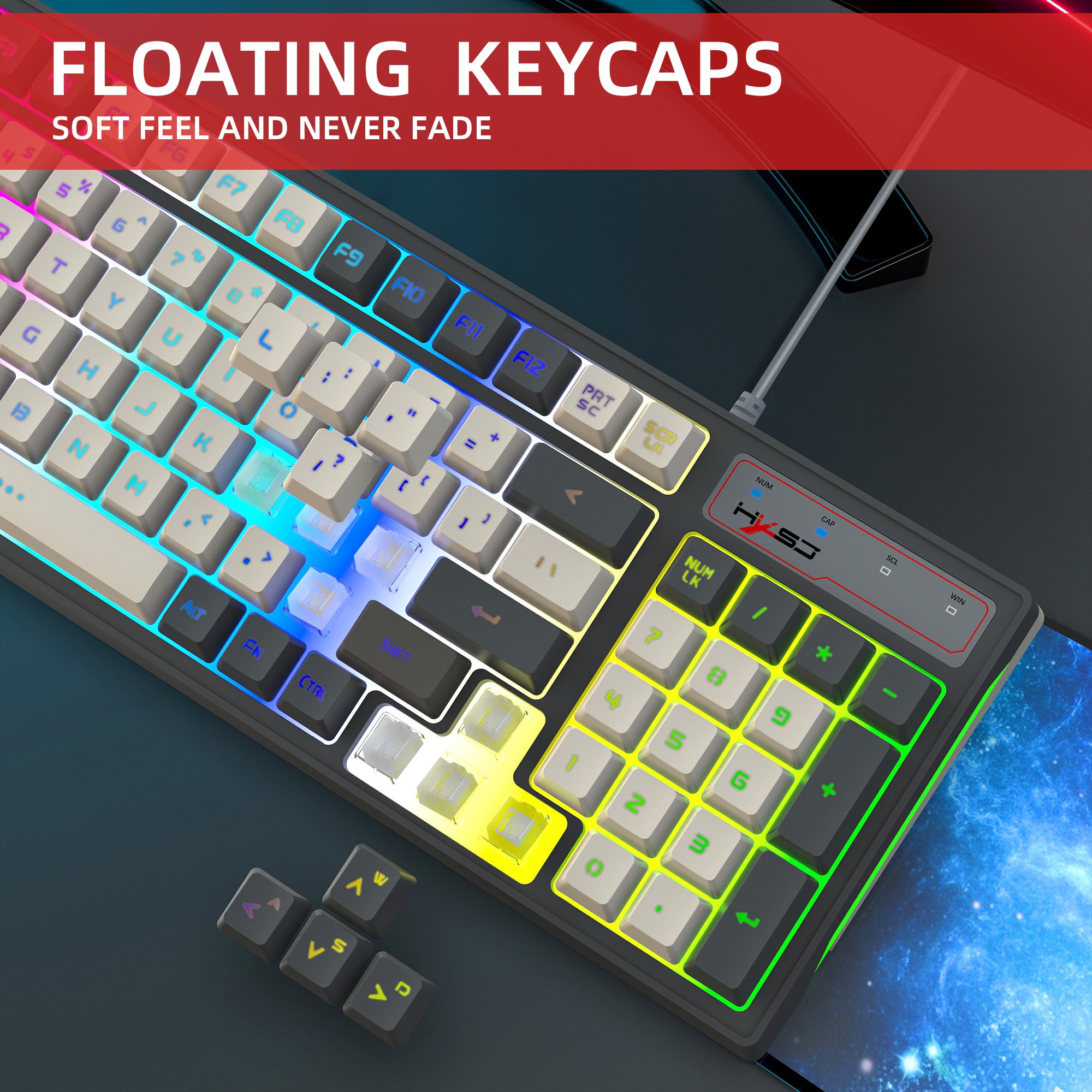 V600 96 Keys RGB Backlight Membrane Keyboard Quick Response Anti-skid Compact Gaming Wired Keyboard