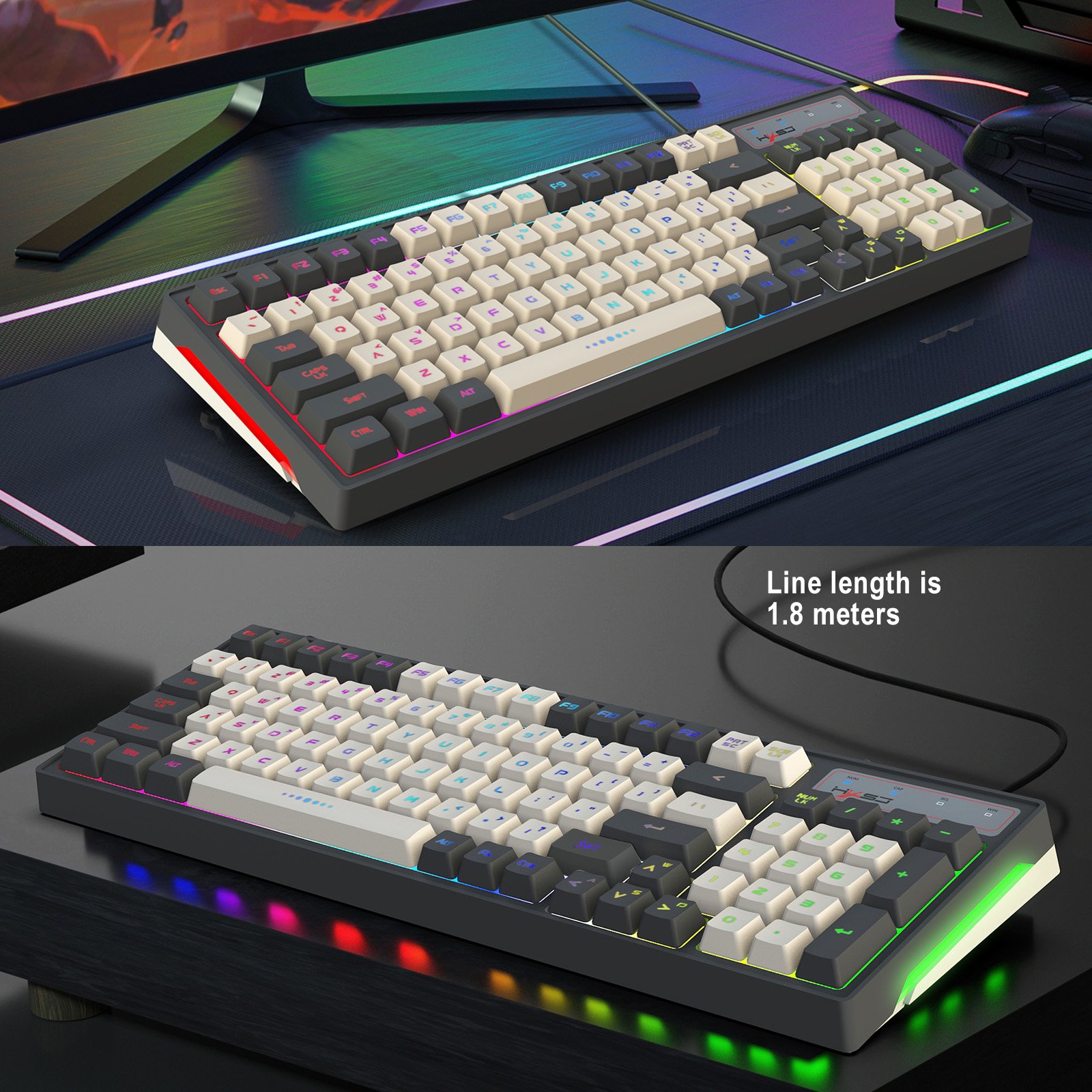 V600 96 Keys RGB Backlight Membrane Keyboard Quick Response Anti-skid Compact Gaming Wired Keyboard