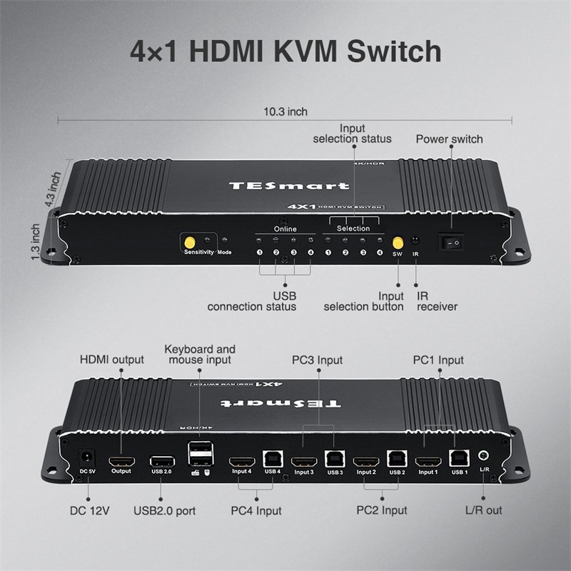 TESmart Factory HDCP 2.2 and HDR 4 port hdmi switch with audio out