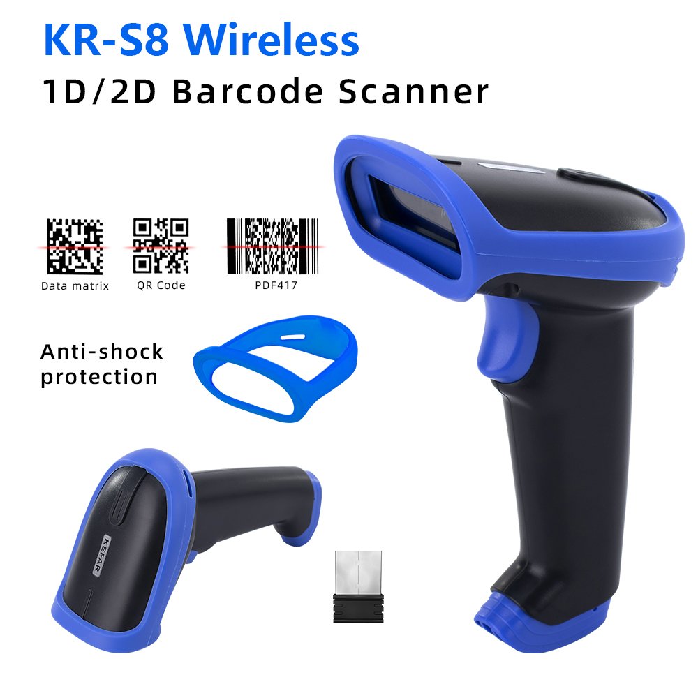 KEFAR 2.4G Barcode Scanner Wireless Wired 1D 2D QR Portable Handheld Bar Code Data Matrix Reader Multi Language Keyboard