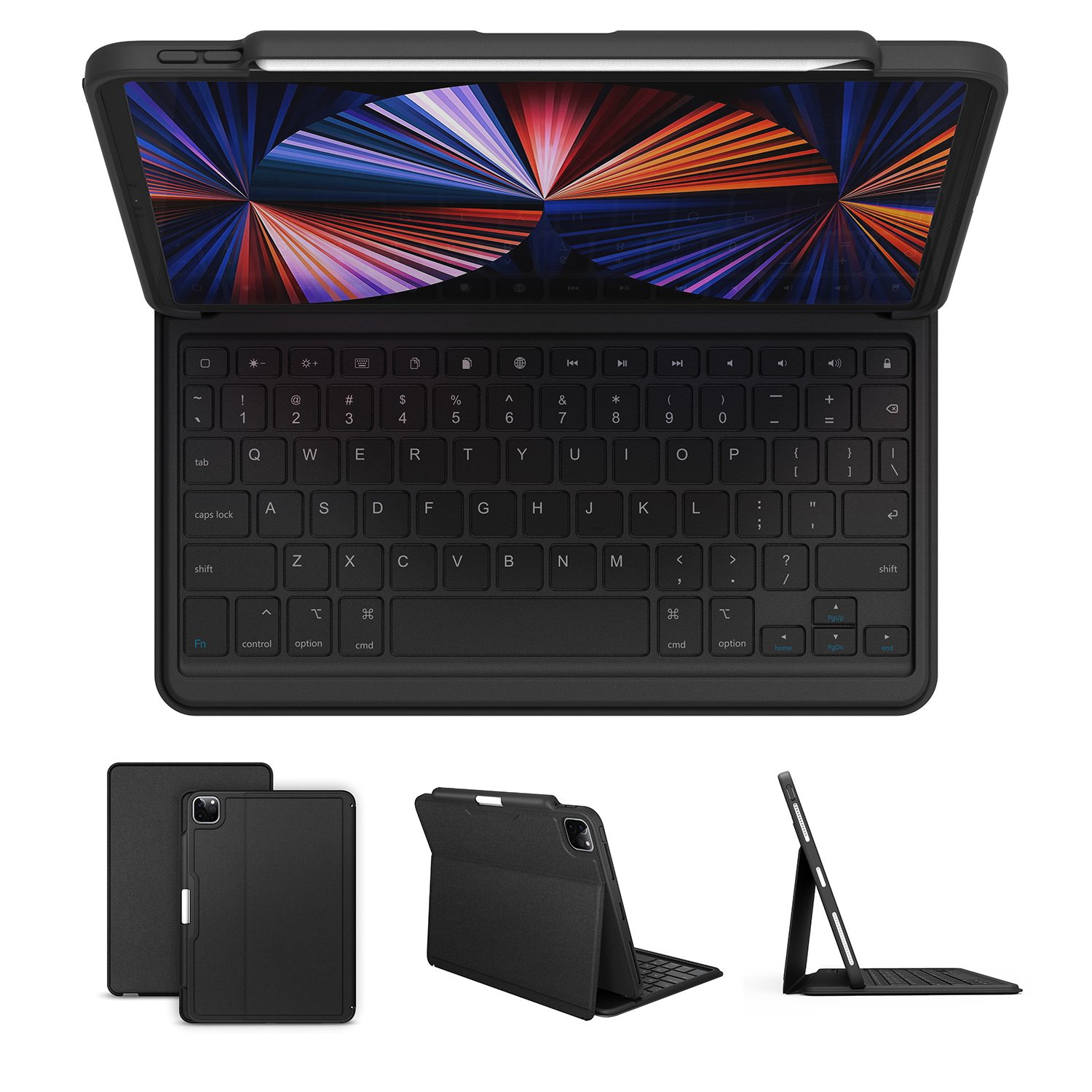 Integrated Shockproof Waterproof Smart Cover Folio Cases With Keyboard Pencil Holder for iPad Pro 12.9 inch 2024 2020 2018