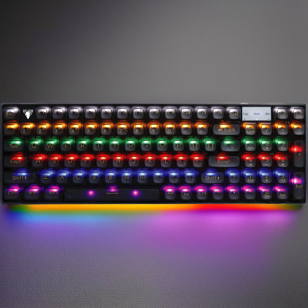 97-Key Colorful PBT Keycap Mechanical Gaming Keyboard Transparent Lighting Layout TKL for Laptop Computer Desktop Application