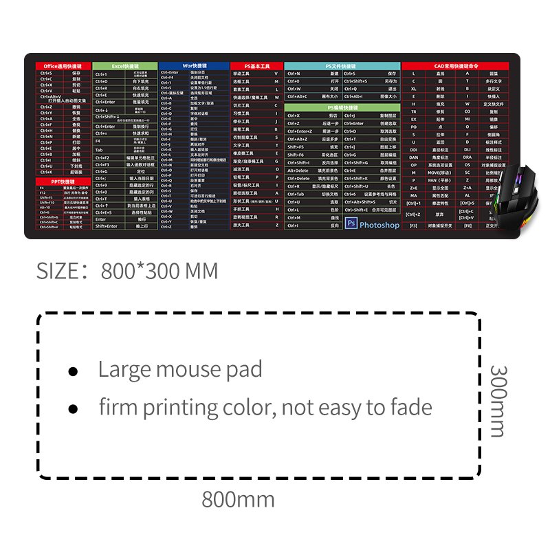 Tigerwings Large Mouse Pad Custom Mouse Mat Excel Shortcut Keys Mouse Pad Tapis De Souris
