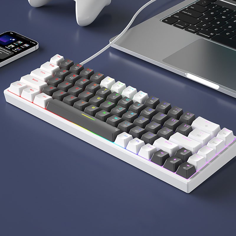 68 Keys Wired Office RGB Keyboard 60% Mechanical Gaming Keyboard with Arrow Keys, Programmable Macro, Red Switches