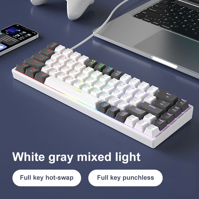 68 Keys Wired Office RGB Keyboard 60% Mechanical Gaming Keyboard with Arrow Keys, Programmable Macro, Red Switches