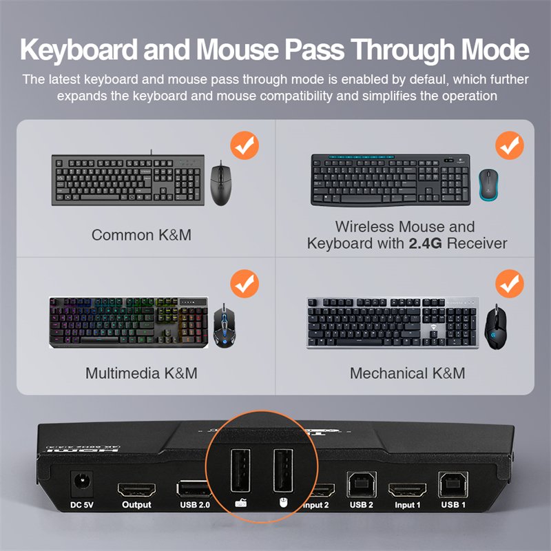TESmart HDMI KVM Switcher 2x1 Support switching HDCP 2.2 analog L/R kvm switch 2 port 60hz