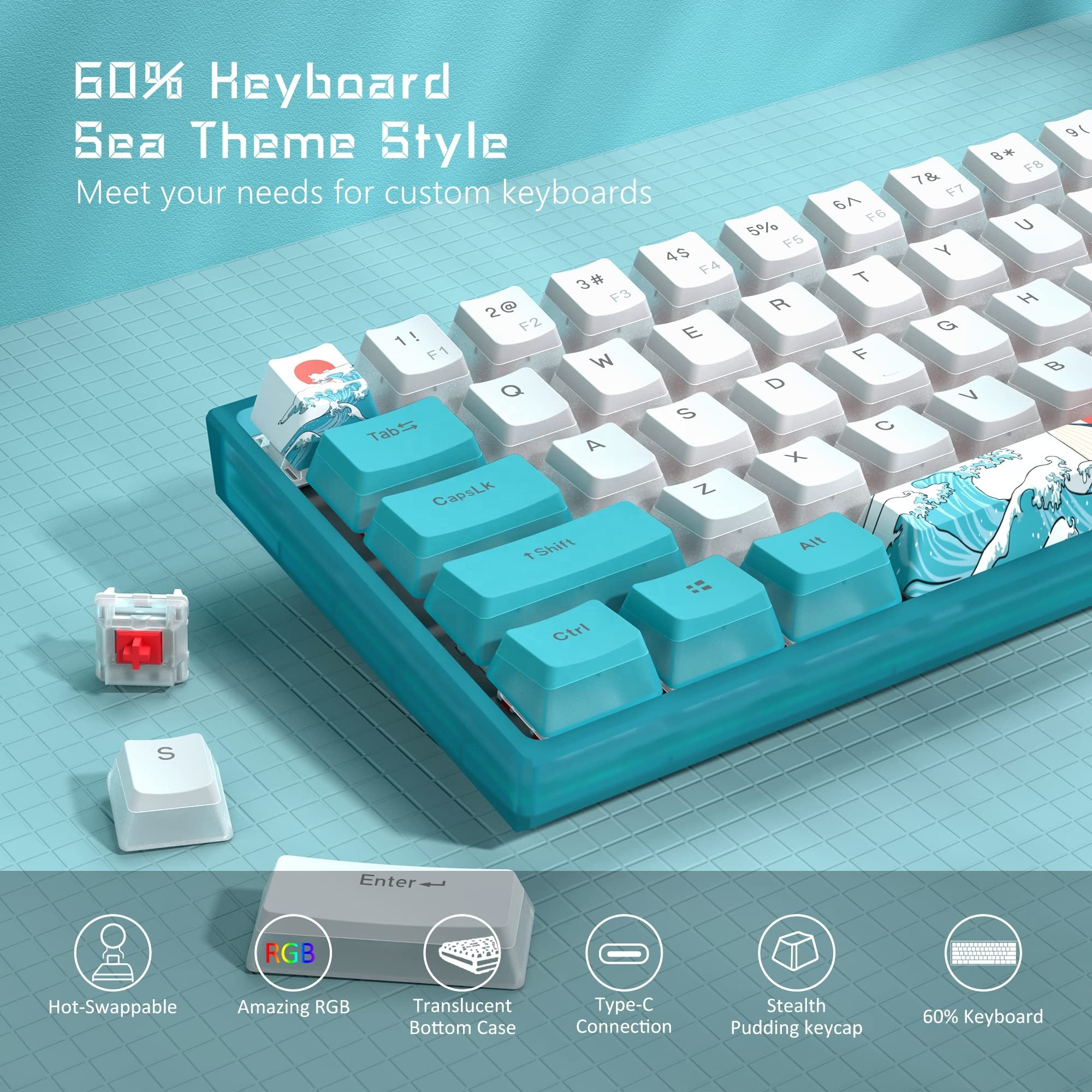 Mini 60% Wired Gaming Keyboard with RGB Wireless Cable Hot Swappable Function Good Price Mechanical Keyboard Switches