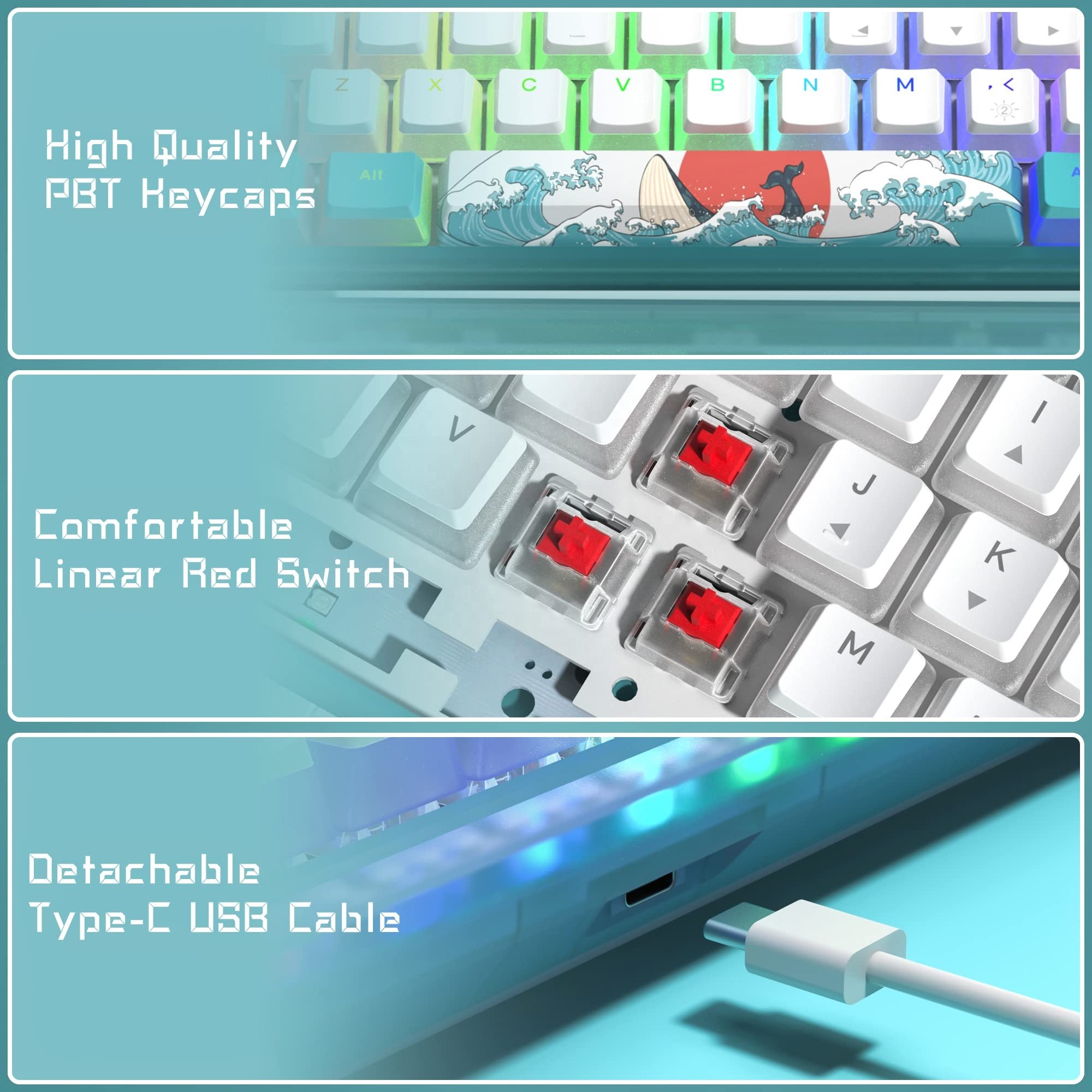 Mini 60% Wired Gaming Keyboard with RGB Wireless Cable Hot Swappable Function Good Price Mechanical Keyboard Switches