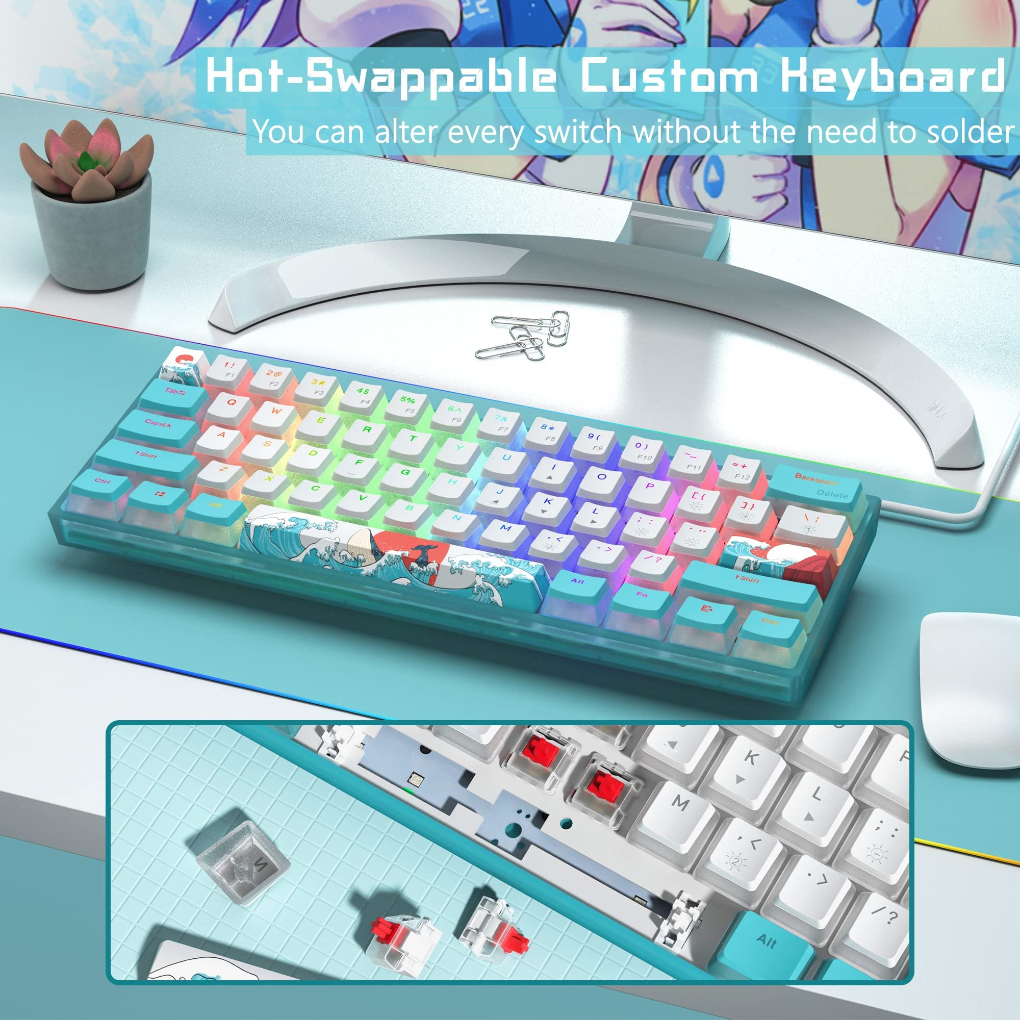 Mini 60% Wired Gaming Keyboard with RGB Wireless Cable Hot Swappable Function Good Price Mechanical Keyboard Switches