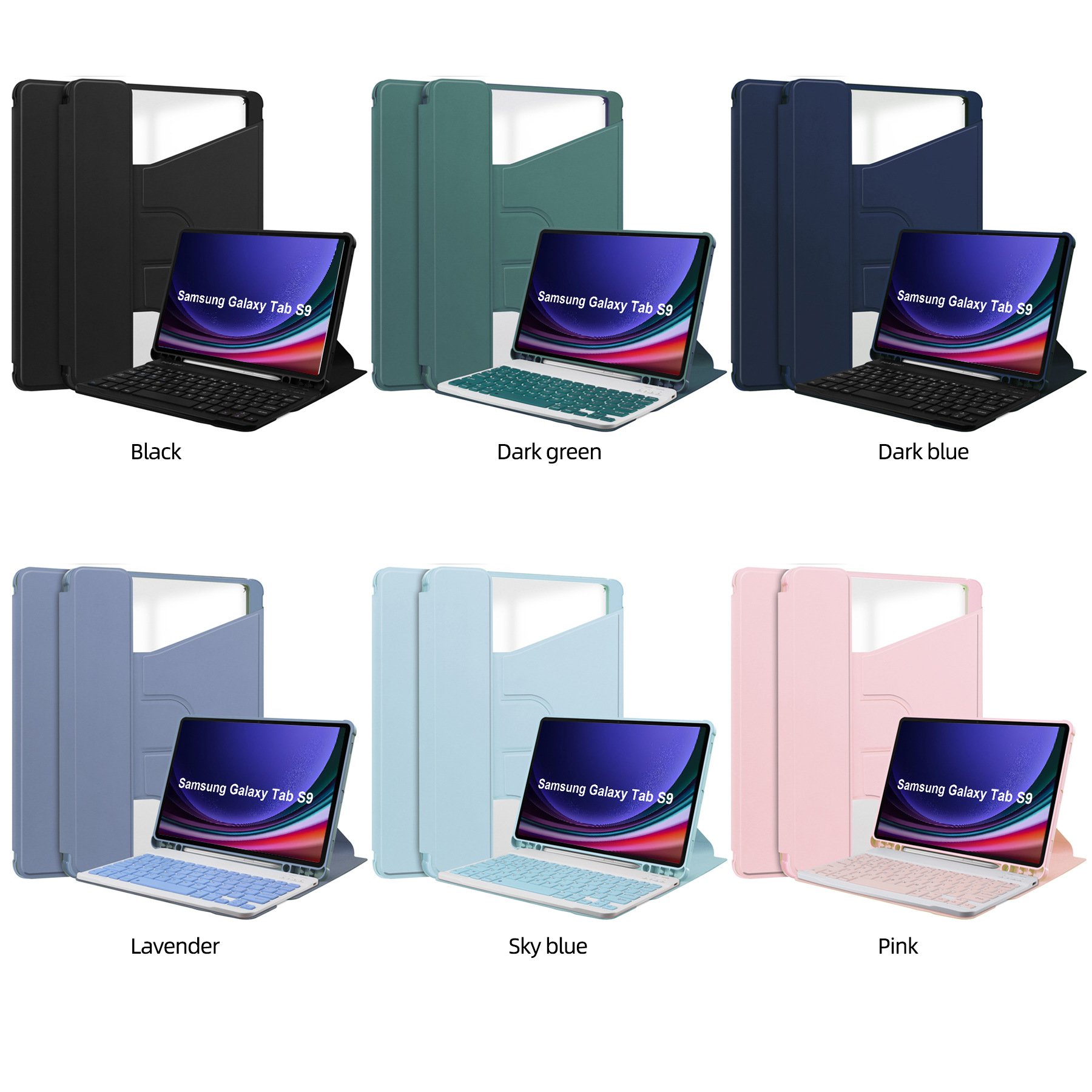 Suitable for Samsung S9FEplus rotating acrylic transparent protective case S6lite Bluetooth keyboard leather case pen A8 slot