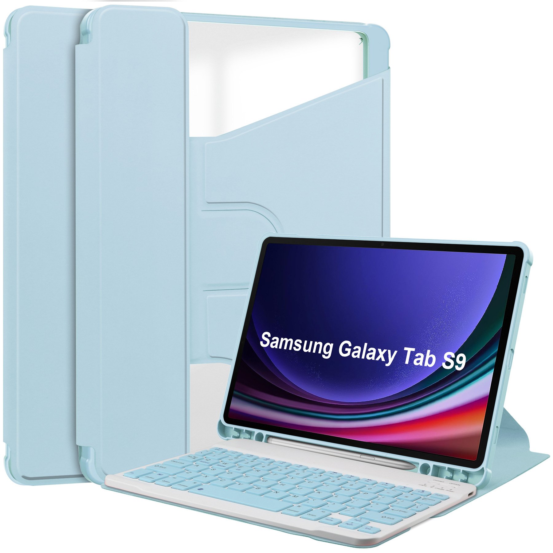 Suitable for Samsung S9FEplus rotating acrylic transparent protective case S6lite Bluetooth keyboard leather case pen A8 slot