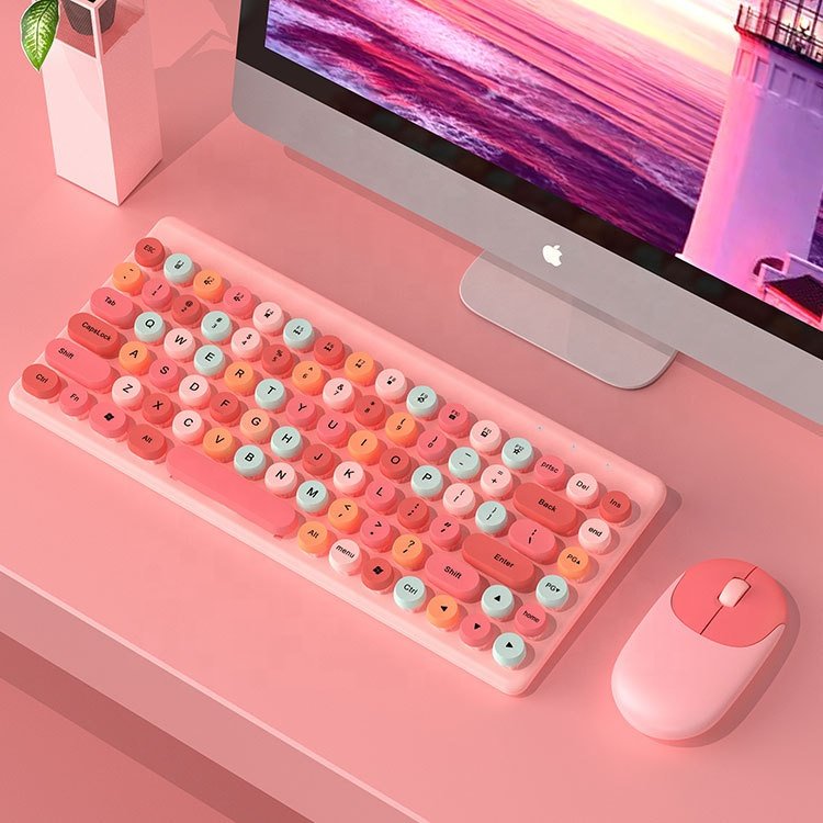 wireless keyboard mouse combo Portable cute colorful laptop business 2.4G wireless keyboard and mouse for female girls