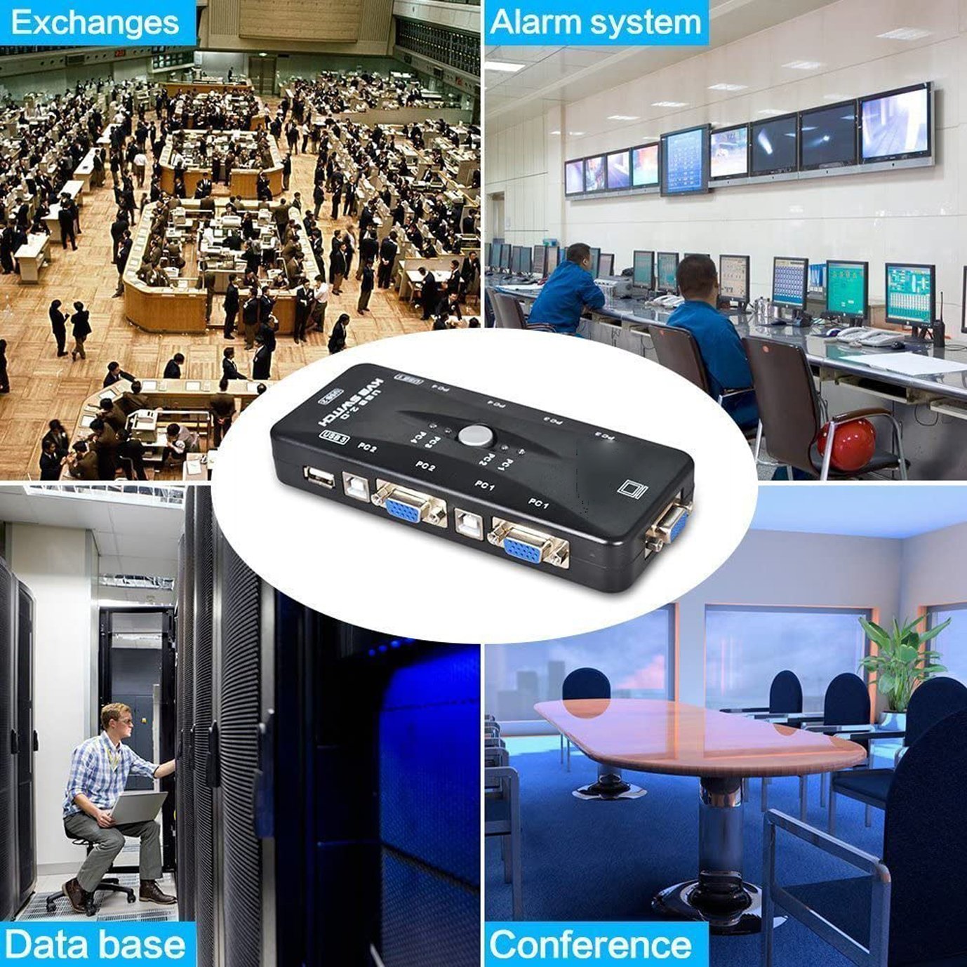 USB KVM Switch 4 Port PC Monitor Switches with 4 USB VGA Cables for Computer Keyboard Mouse Monitor