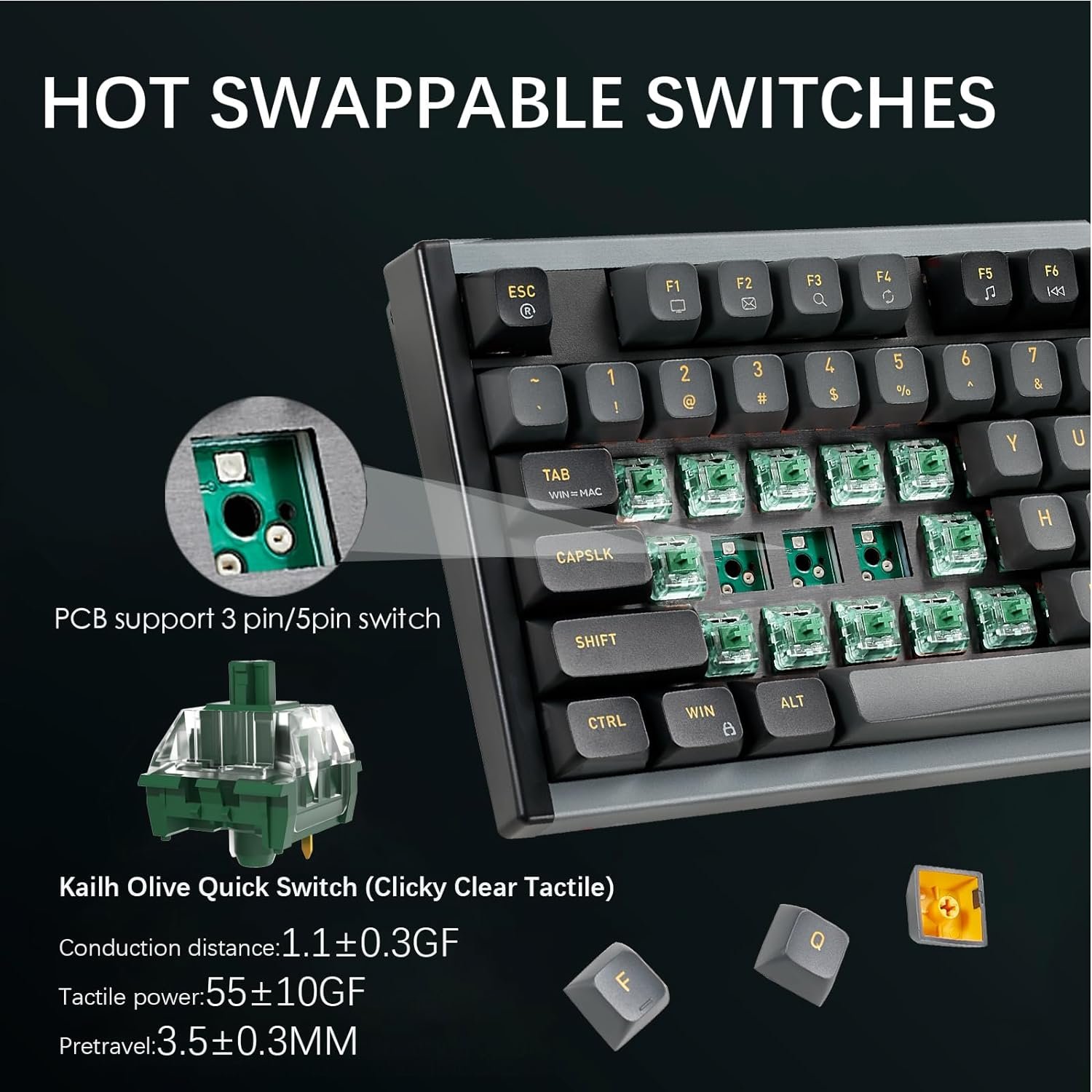 Mechanical Keyboard Wired CNC Keyboard RGB Backlit Hot-Swappable Red Switch Double-Shot PBT Keycaps Keyboard for PC Mac