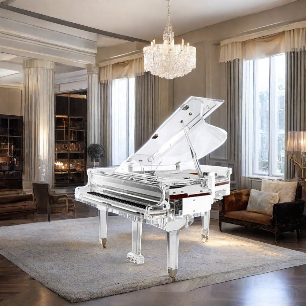Acrylic Crystal Glass Mechanical baby grand piano 88 Keys with crystal chair for hotels