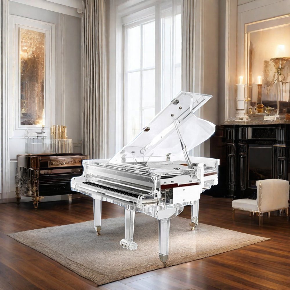 Acrylic Crystal Glass Mechanical baby grand piano 88 Keys with crystal chair for hotels