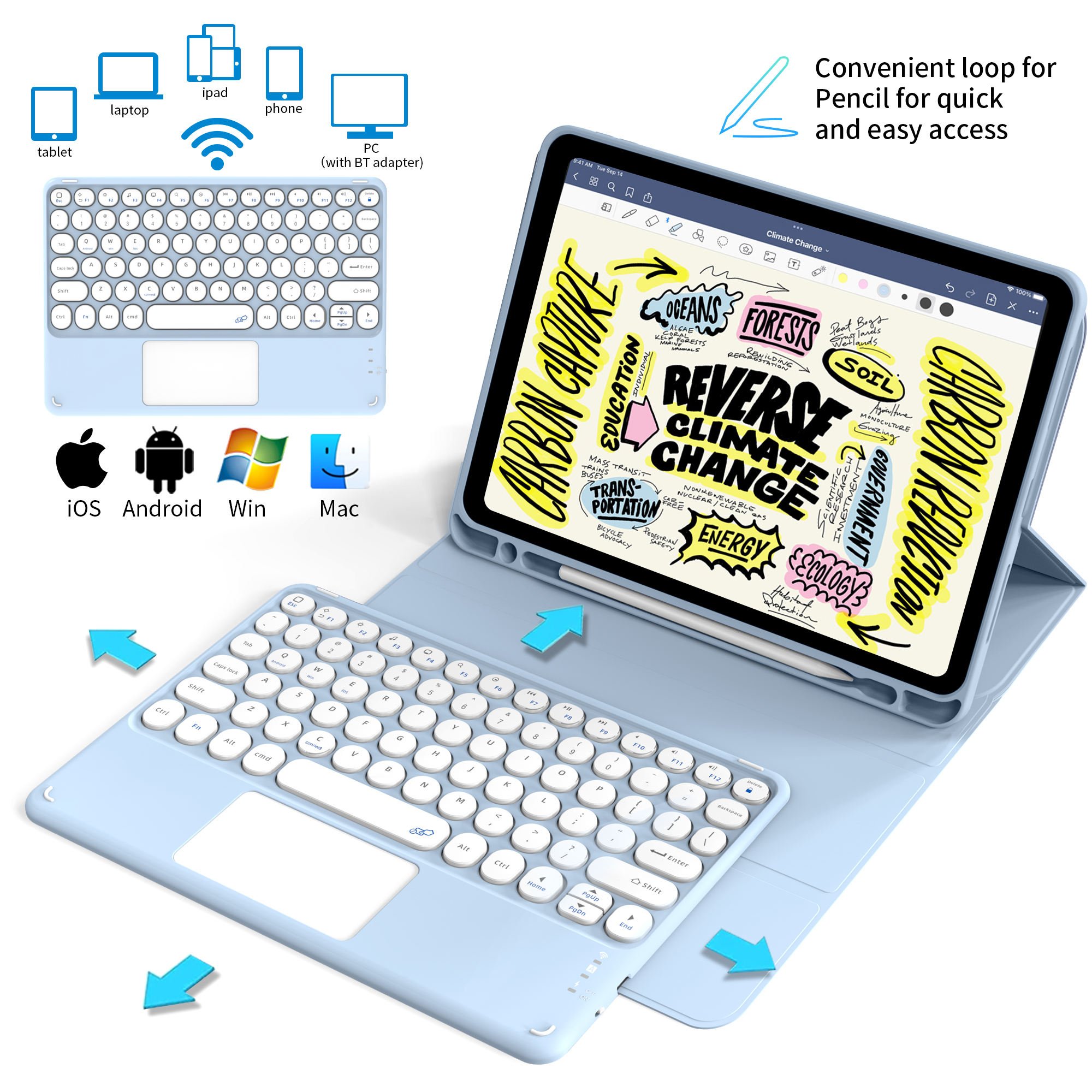 2022 Factory Smart Tablet case For iPad 11 Pro case with Keyboard Soft Silicone For iPad Pro 11 inch with Pencil Holder