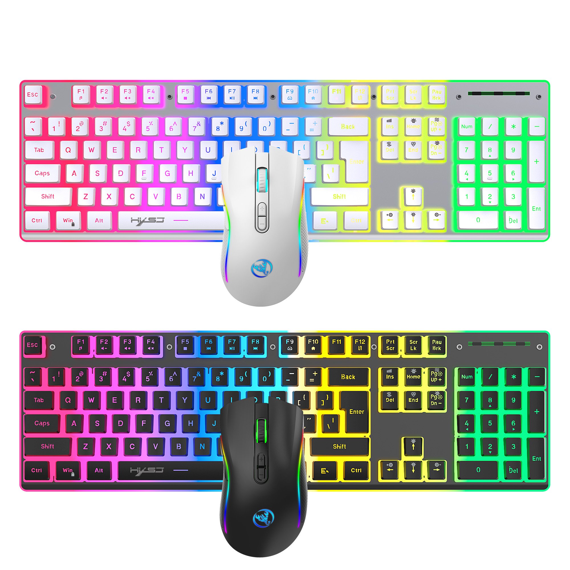 Hot sale HXSJ L96 104 keys 2.4G wireless membrane keyboard RGB glow lighting gaming mouse and keyboard combo for laptop