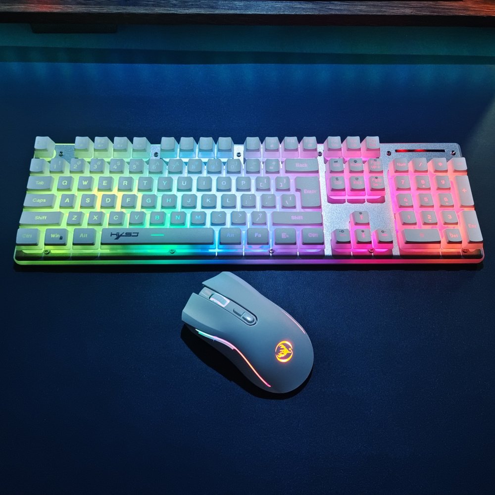 Hot sale HXSJ L96 104 keys 2.4G wireless membrane keyboard RGB glow lighting gaming mouse and keyboard combo for laptop